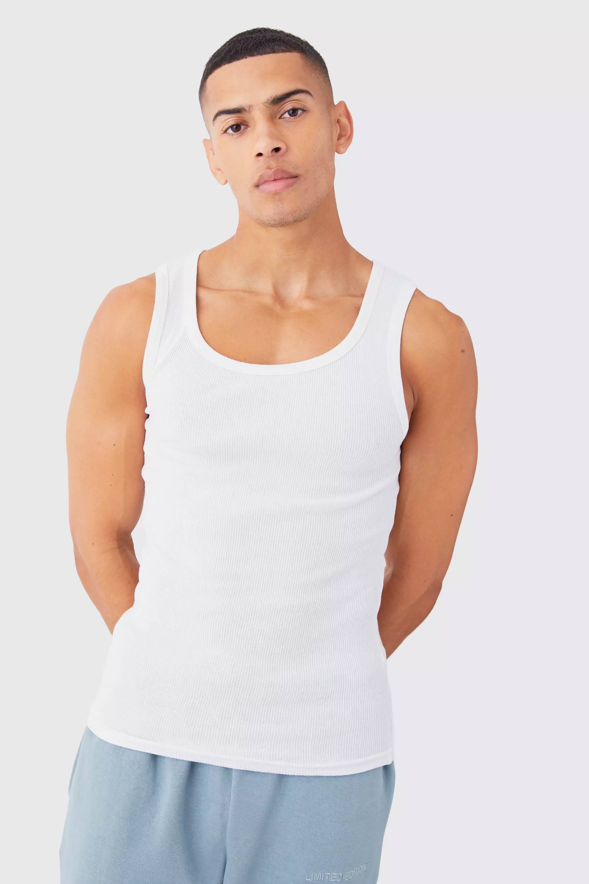 Muscle Fit Ribbed Vest White