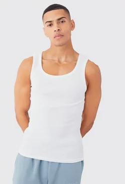White Muscle Fit Ribbed Vest