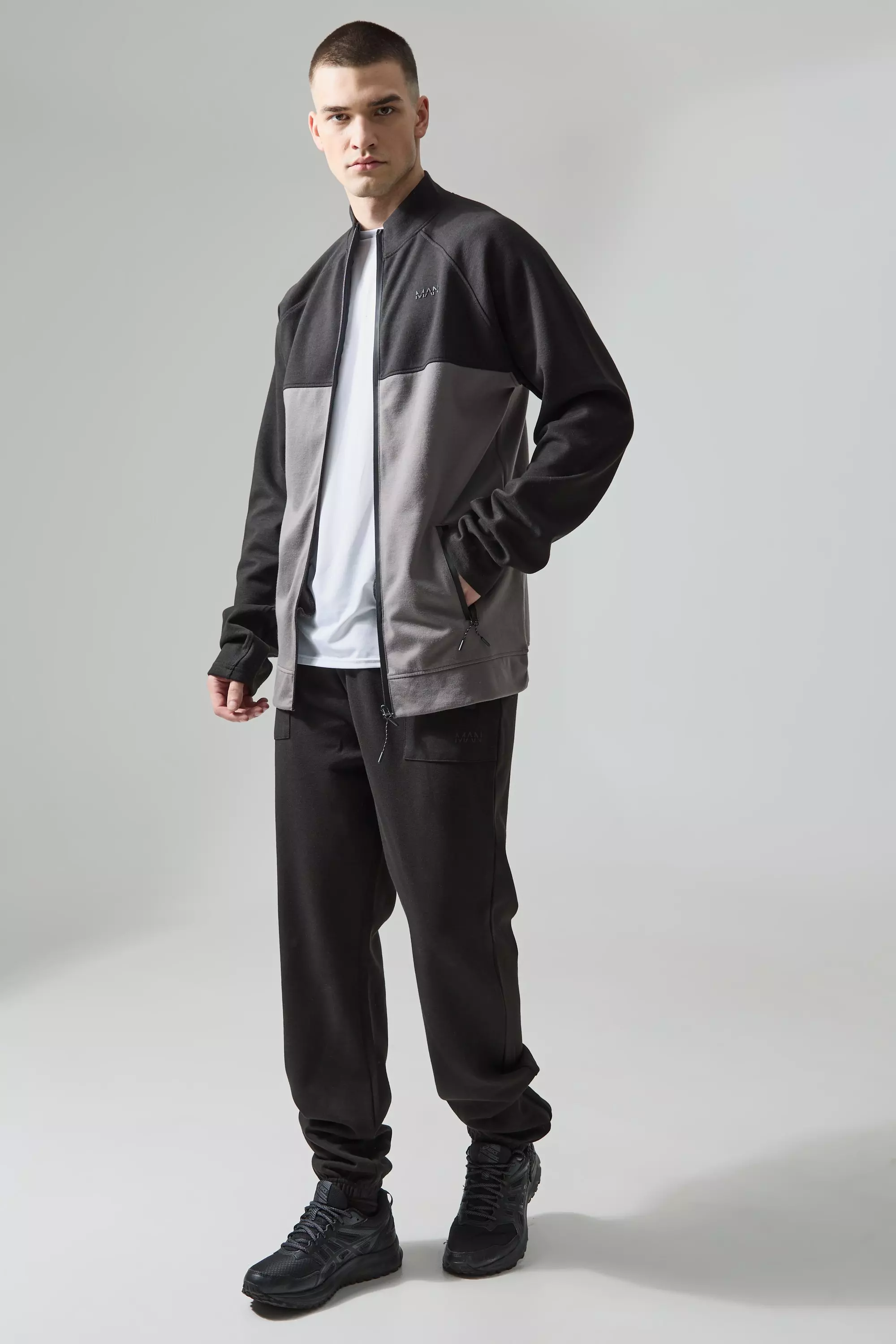 Tall Man Active Tech Zip Thru And Jogger Tracksuit Black