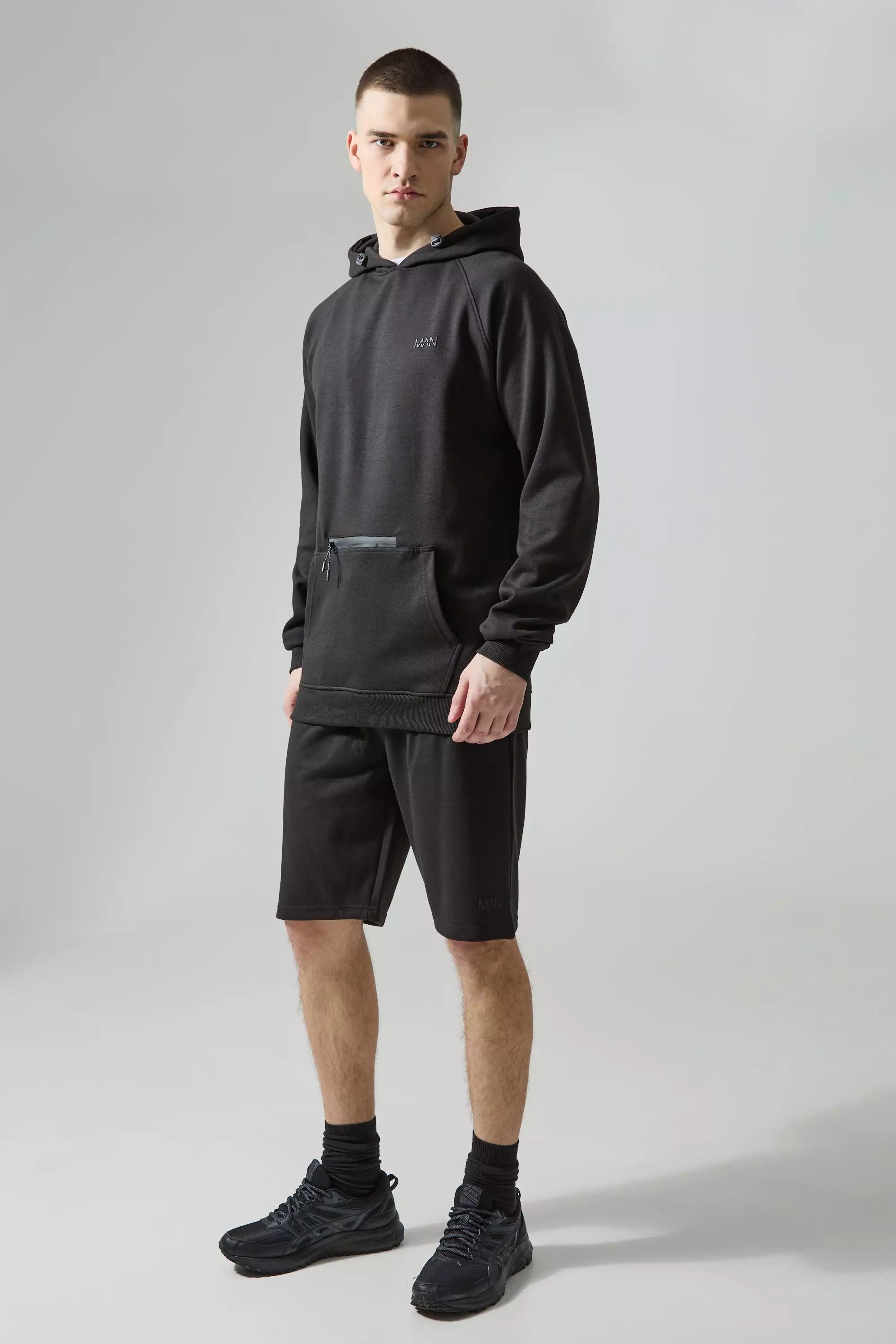 Tall Man Active Tech Hoodie And Shorts Set Black