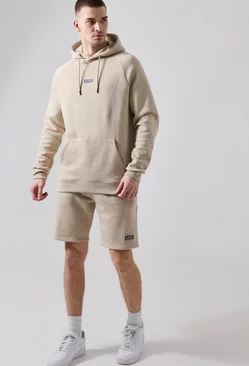 Tall Man Active Gym Training Hoodie & Short Set Taupe