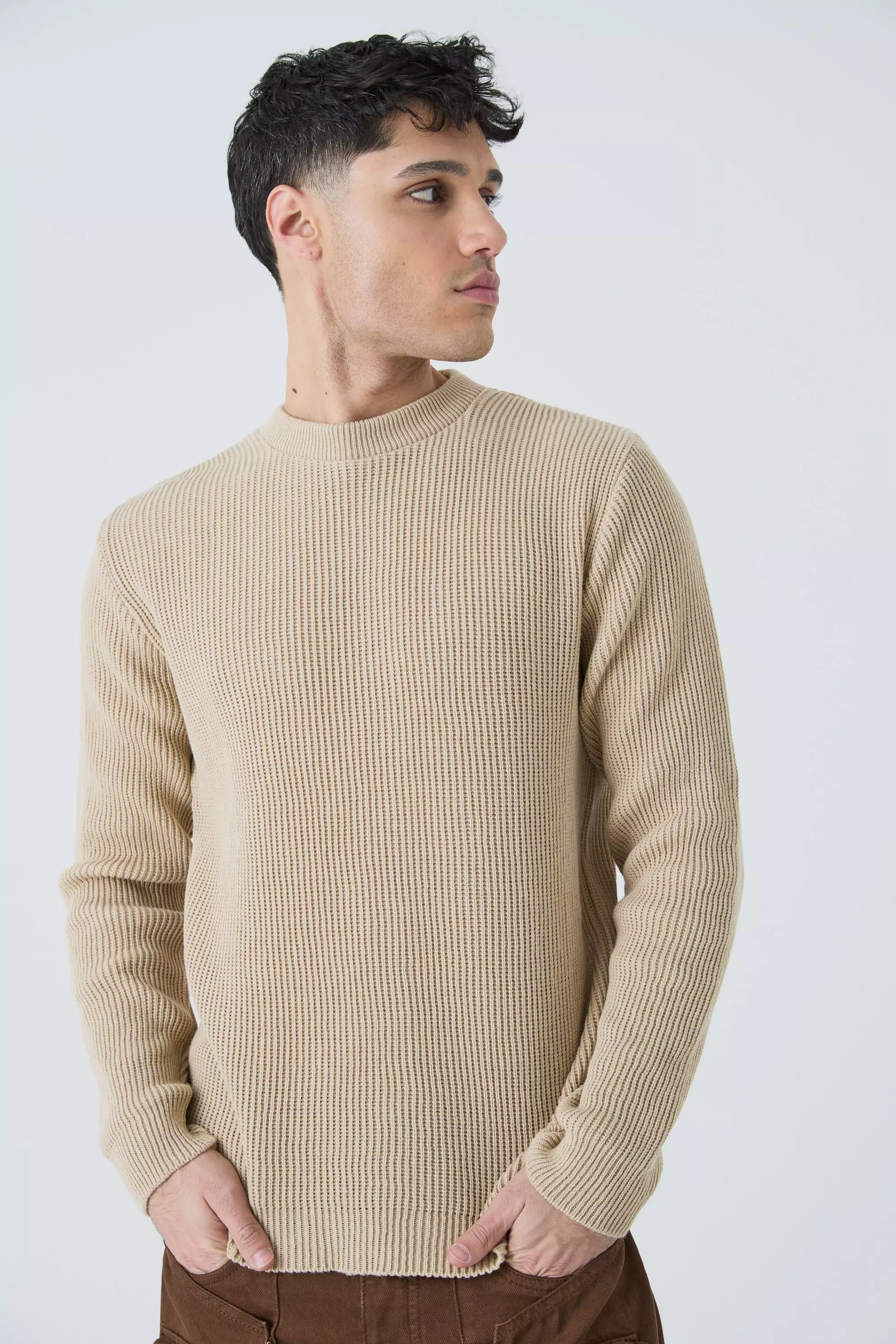 Regular Fit Waffle Knit Sweater Ecru