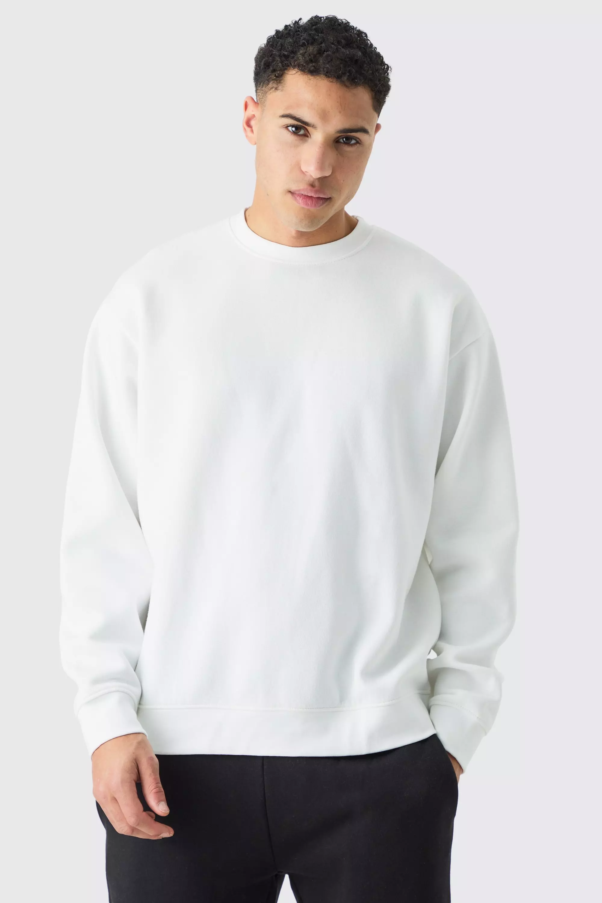 Basic Oversized Crew Neck Sweatshirt White