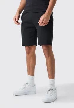 Black Slim Mid Length Jersey Short