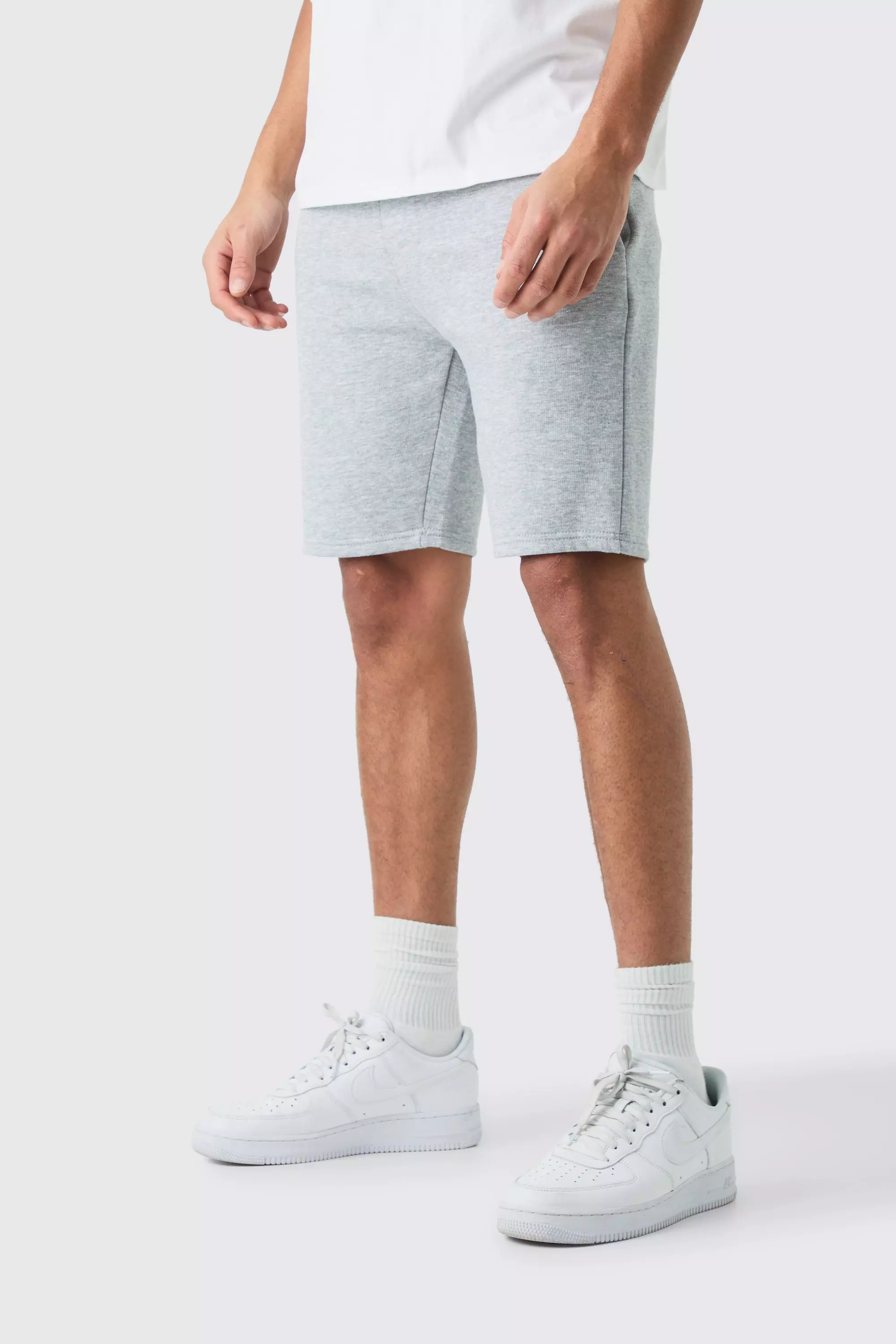 Grey Slim Mid Length Jersey Short