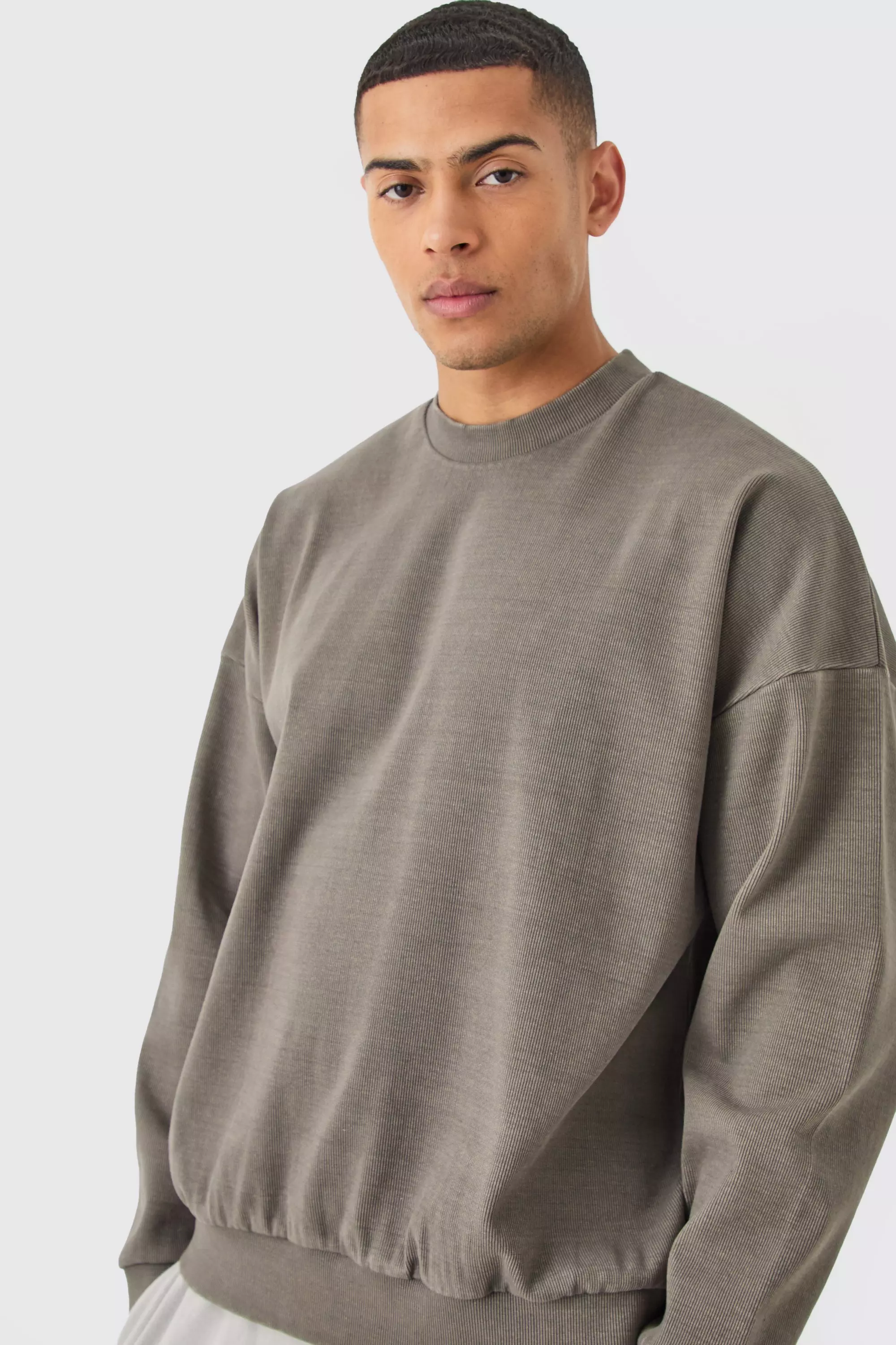 Oversized Heavyweight Ribbed Washed Drop Shoulder Sweatshirt