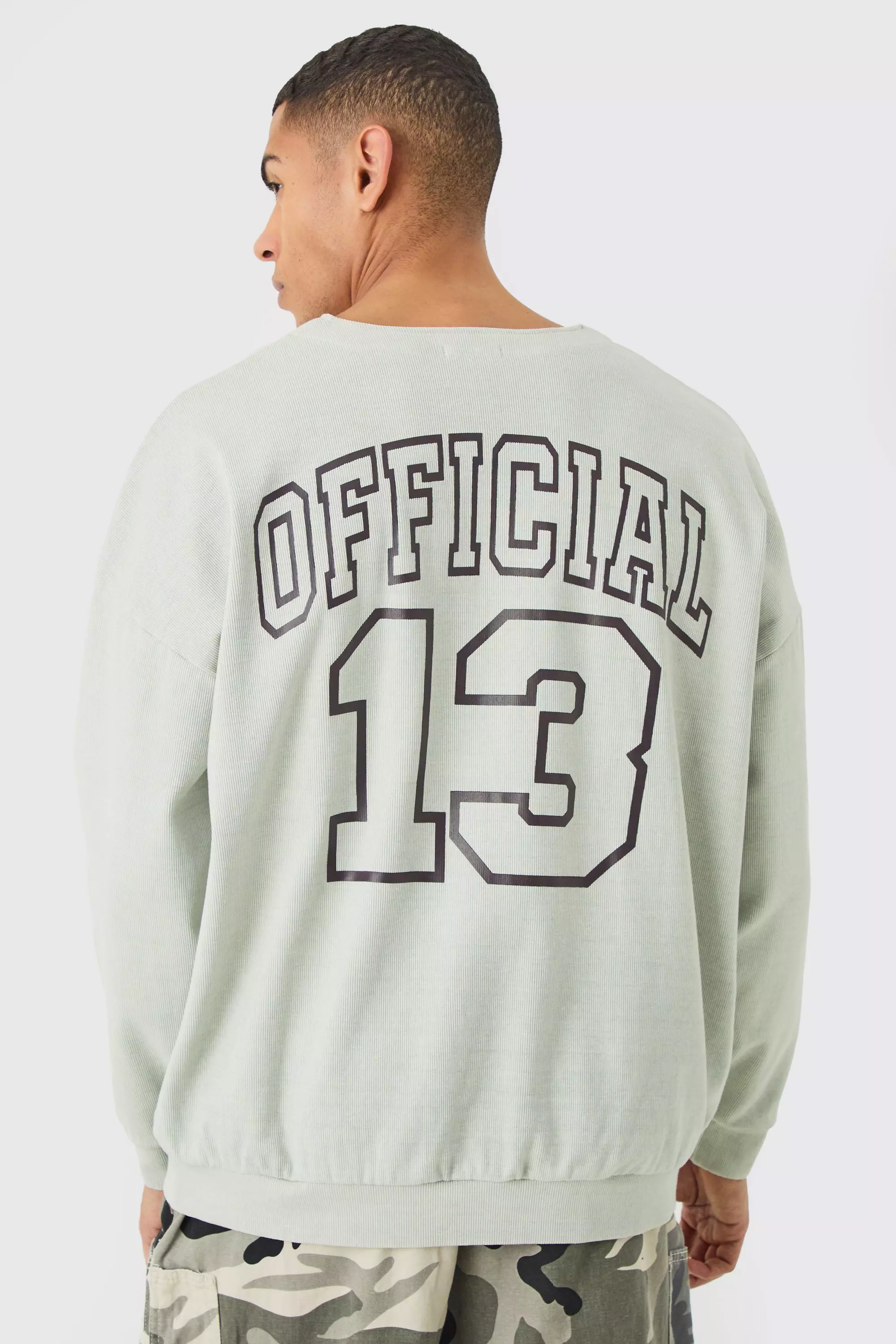 Light-grey Grey Oversized Heavyweight Ribbed Washed Varsity Hockey Sweatshirt