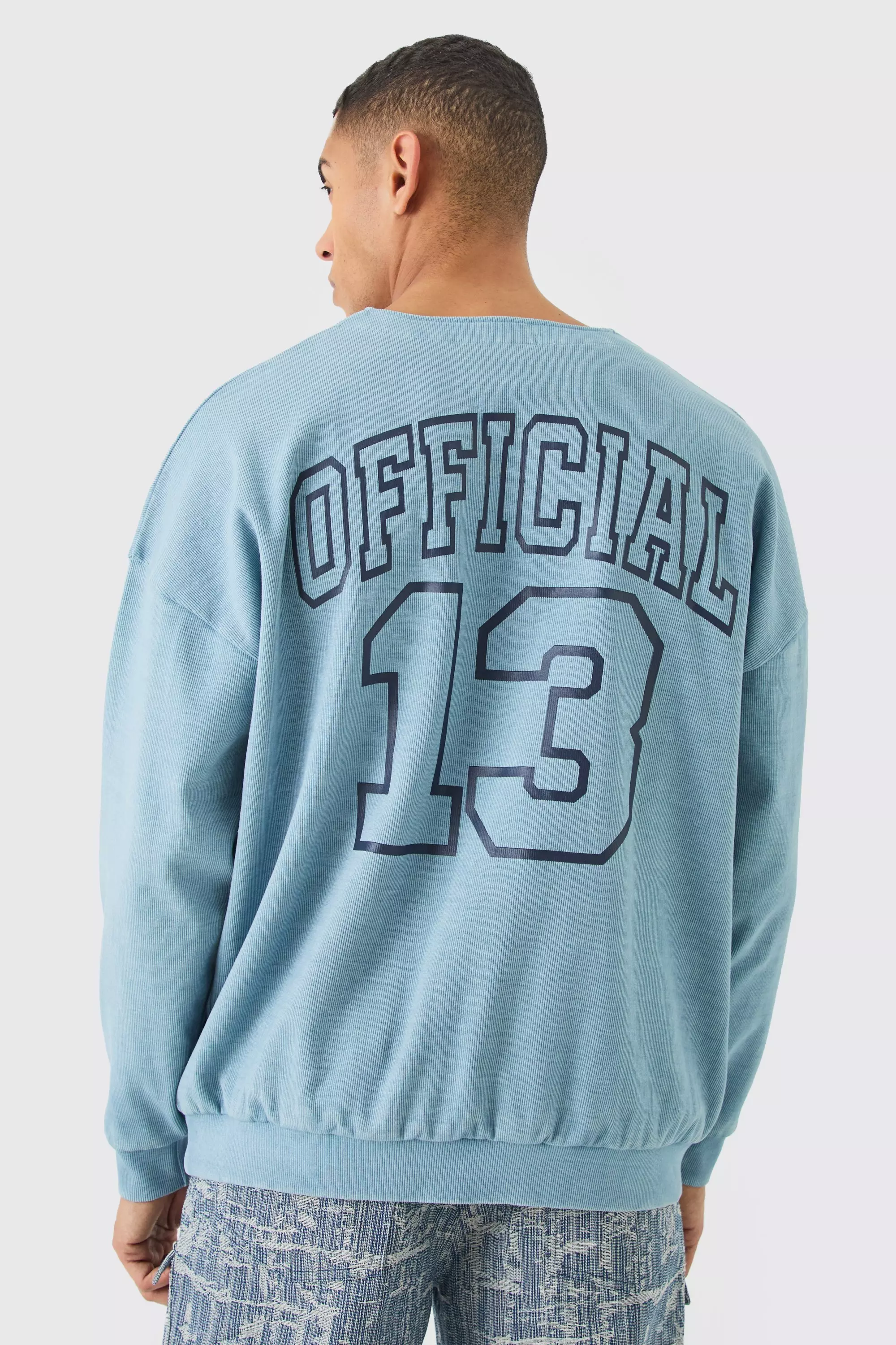 Oversized Heavyweight Ribbed Washed Varsity Hockey Sweatshirt slate blue