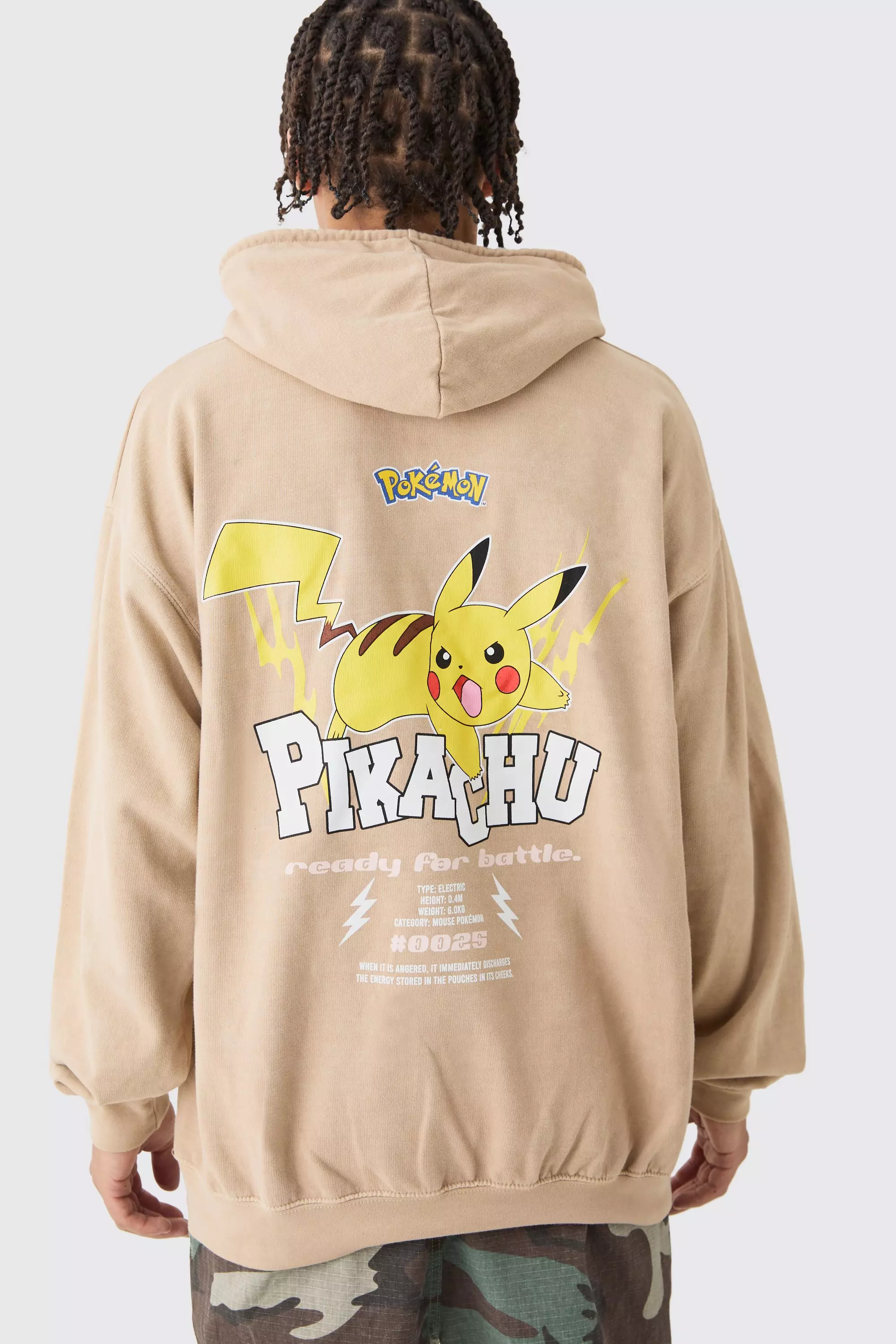 Taupe Beige Oversized Overdye Pokemon Pikachu License Hoodie
