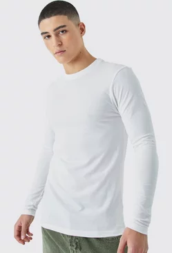 White Long Sleeve Muscle Fit T-shirt