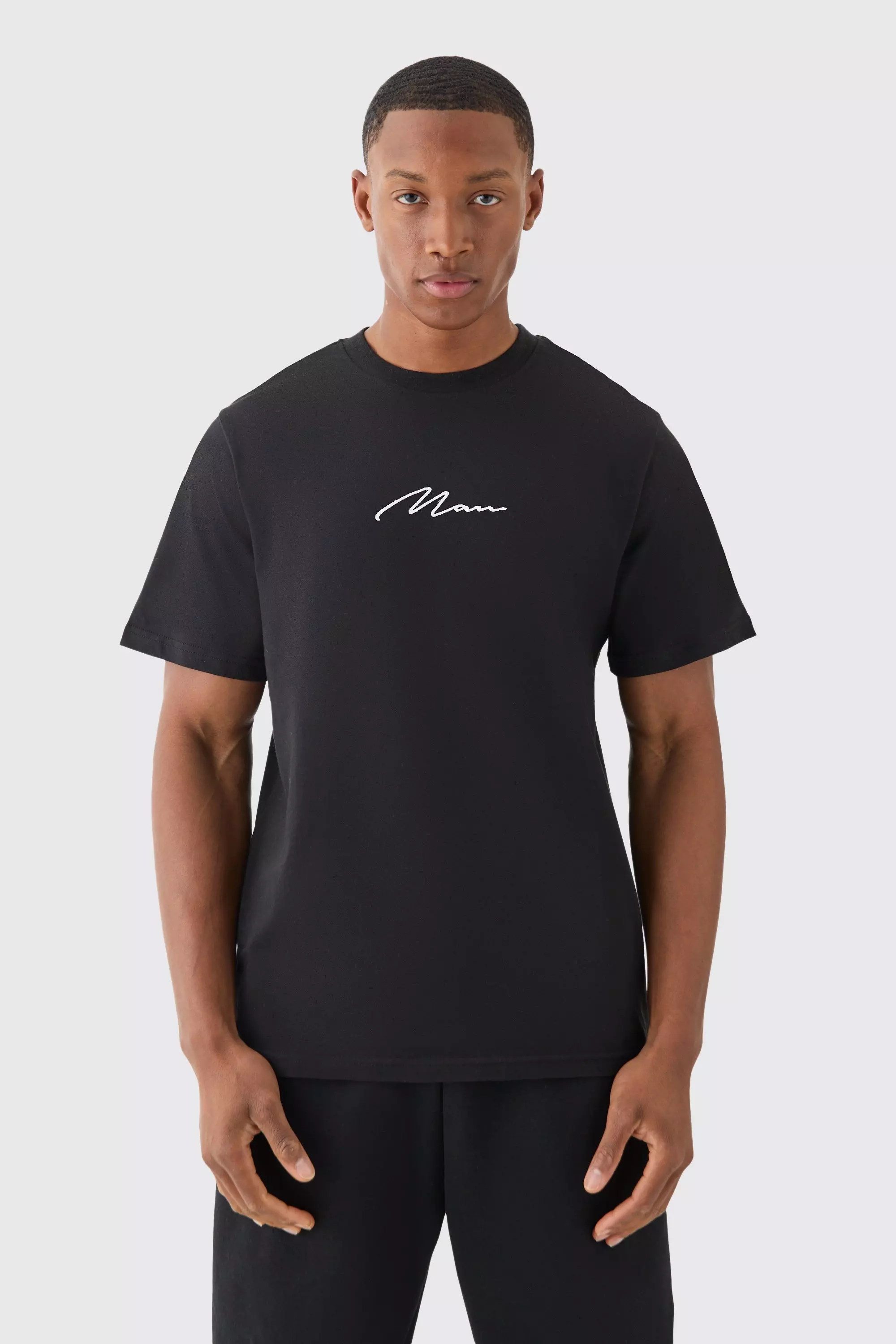 Man Signature Embroidered T-shirt Black