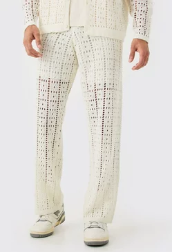 White Relaxed Fit Crochet Trousers In White