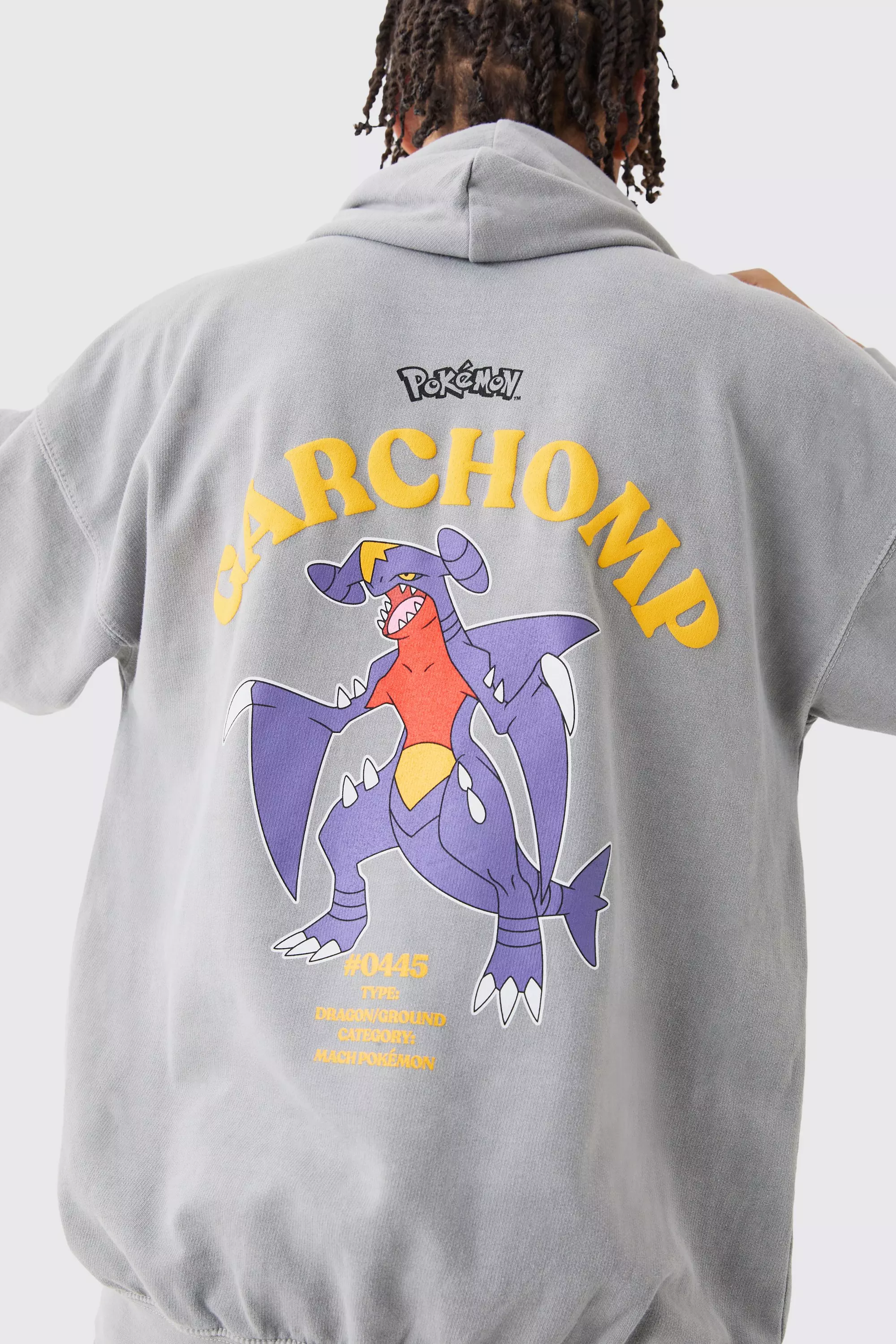 Oversized Washed Pokemon Garchomp License Hoodie Charcoal