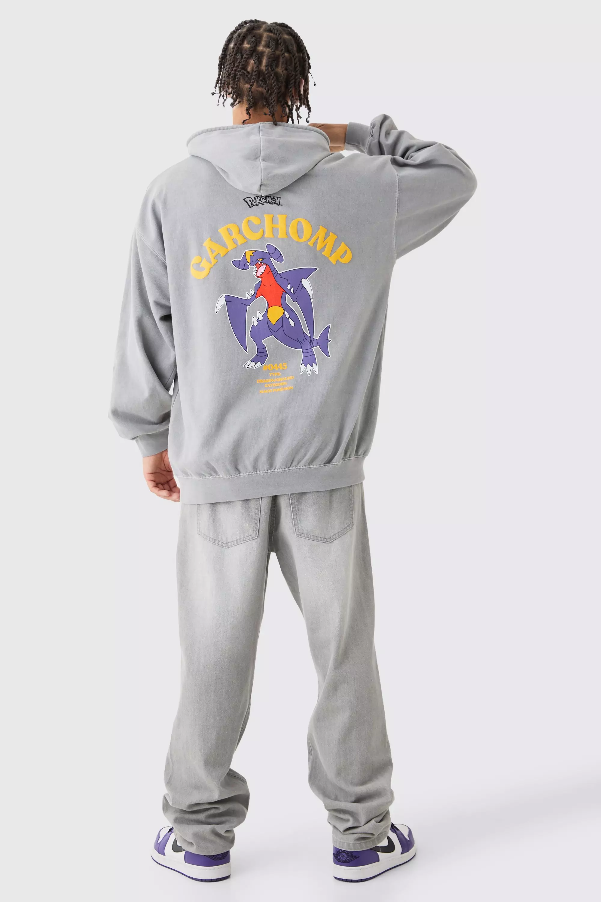Charcoal Oversized Washed Pokemon Garchomp License Hoodie alternative image