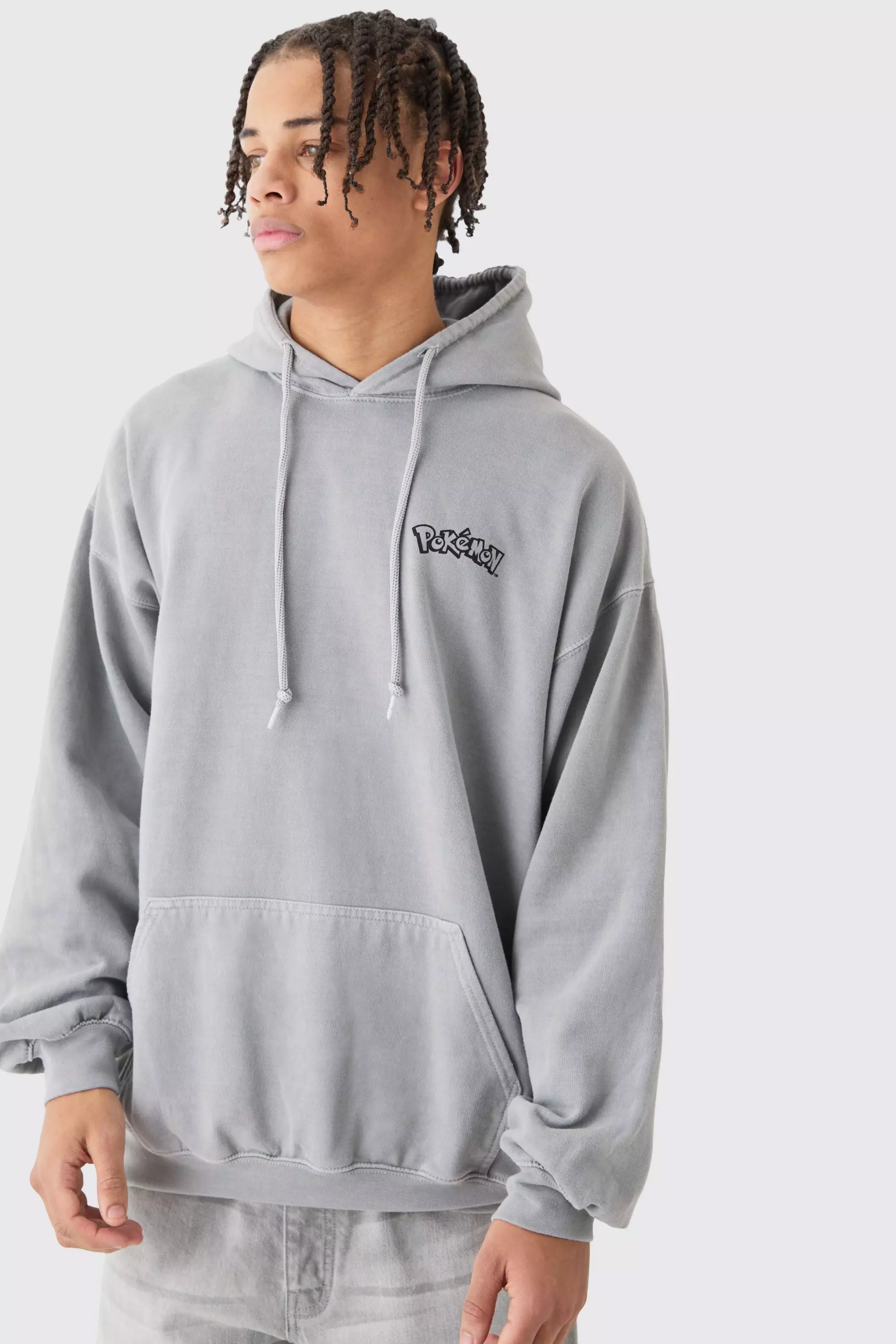 Charcoal Oversized Washed Pokemon Garchomp License Hoodie alternative image