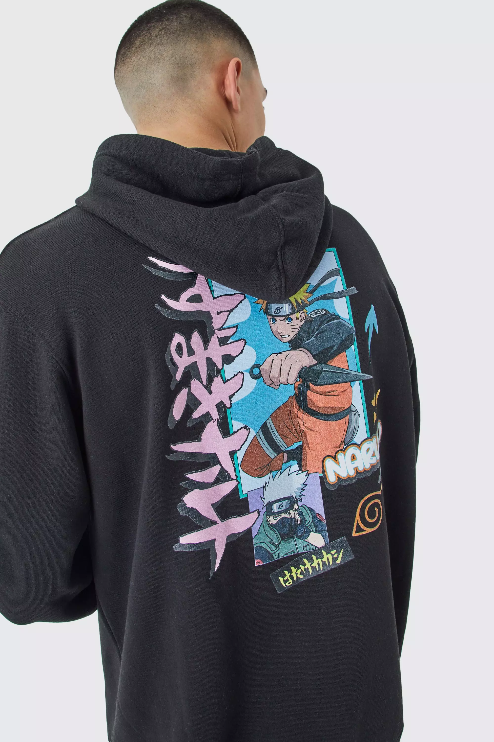 Oversized Naruto Anime License Hoodie Black