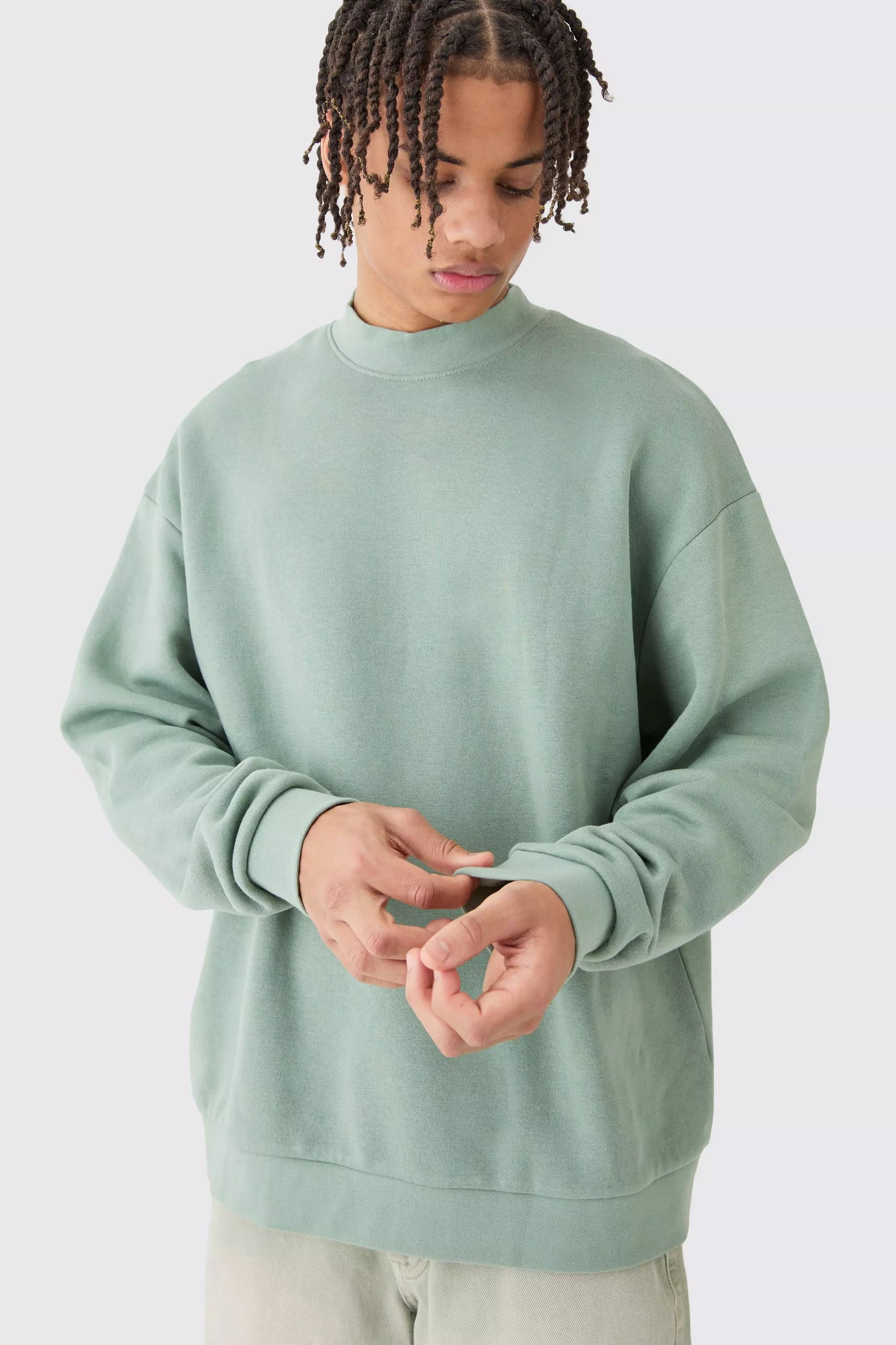 Sage Green Oversized Extended Neck Sweatshirt
