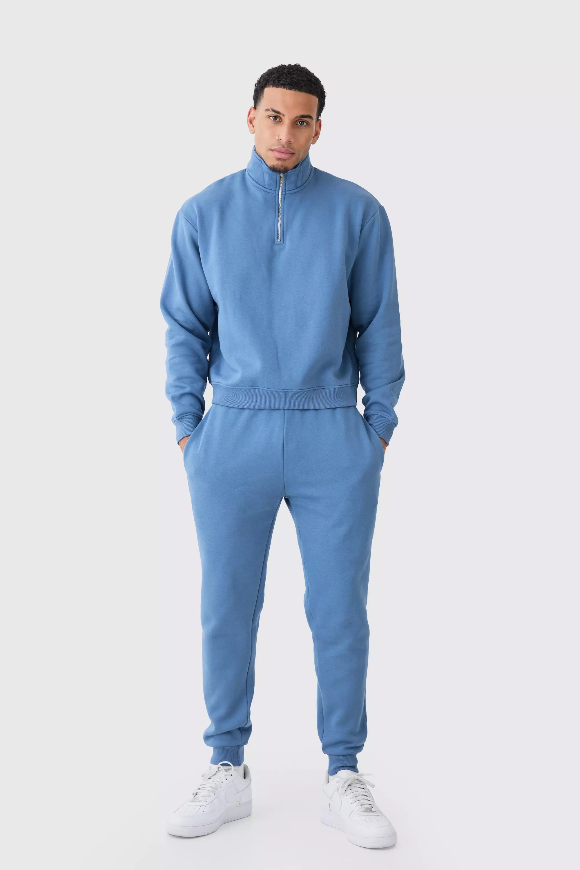 Oversized Boxy 1/4 Zip Sweatshirt Tracksuit slate blue