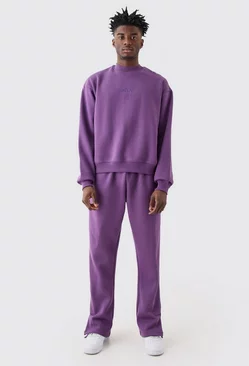 Purple Oversized Boxy Sweatshirt Tracksuit