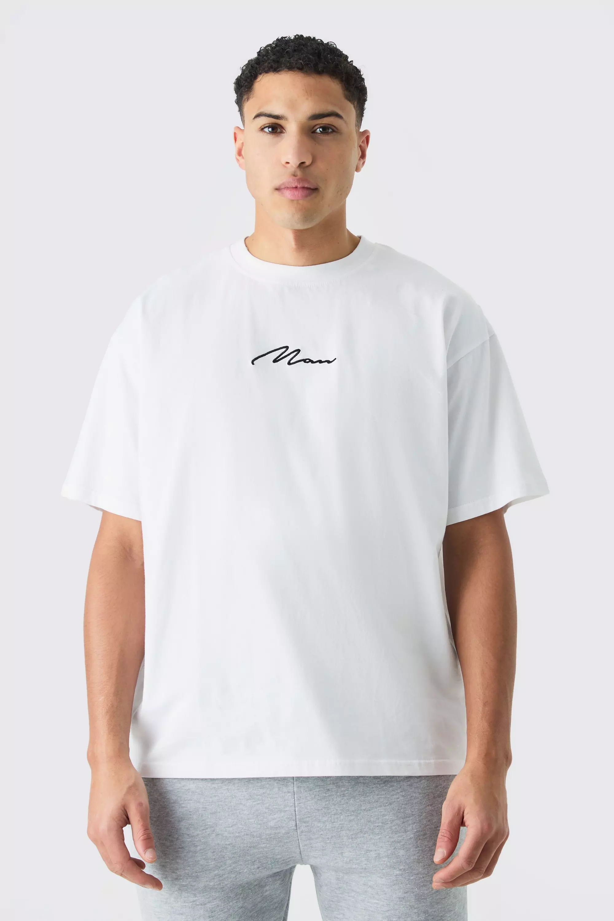 Man Signature Oversized Crew Neck T-shirt White