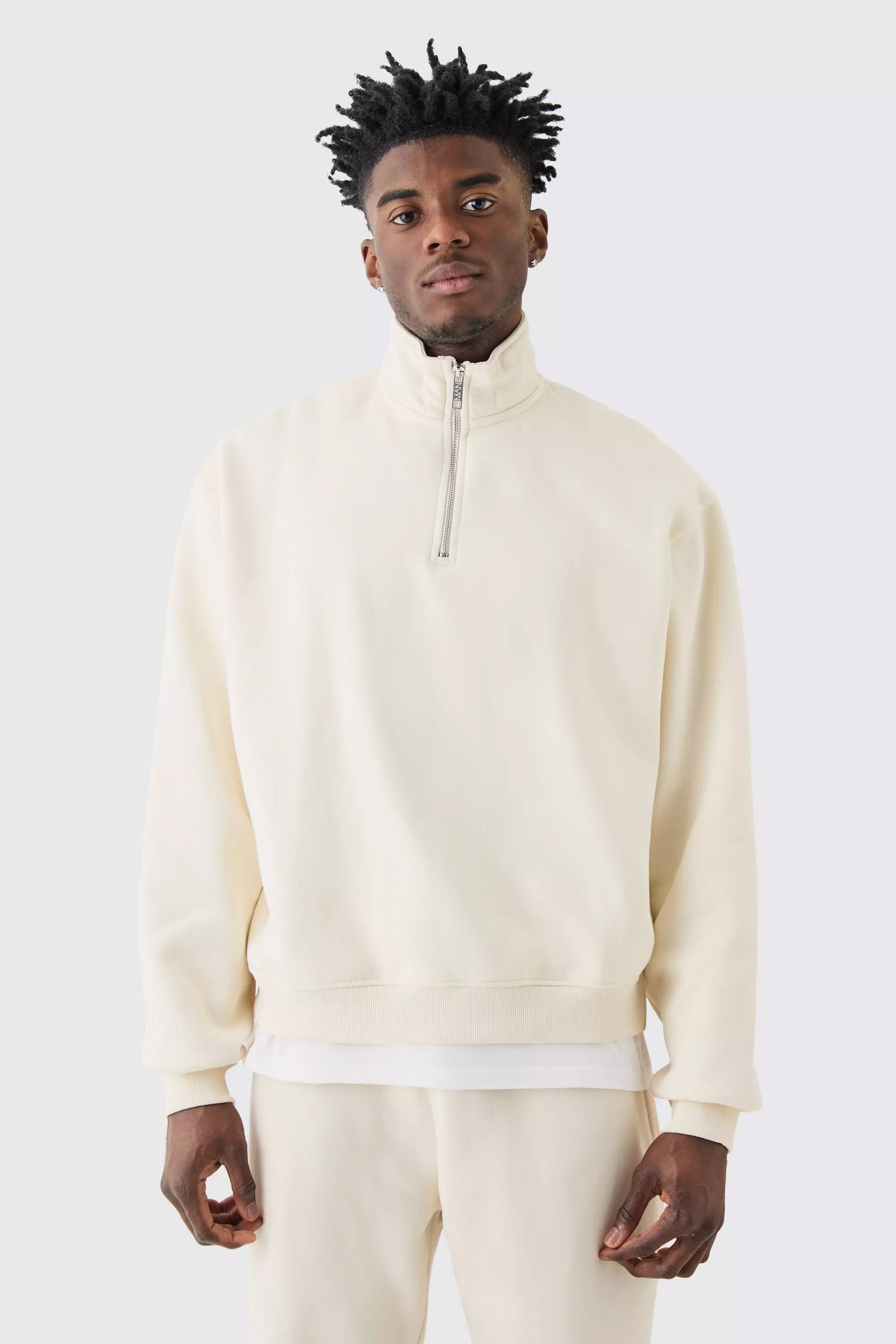 Oversized Boxy 1/4 Zip Sweatshirt Beige