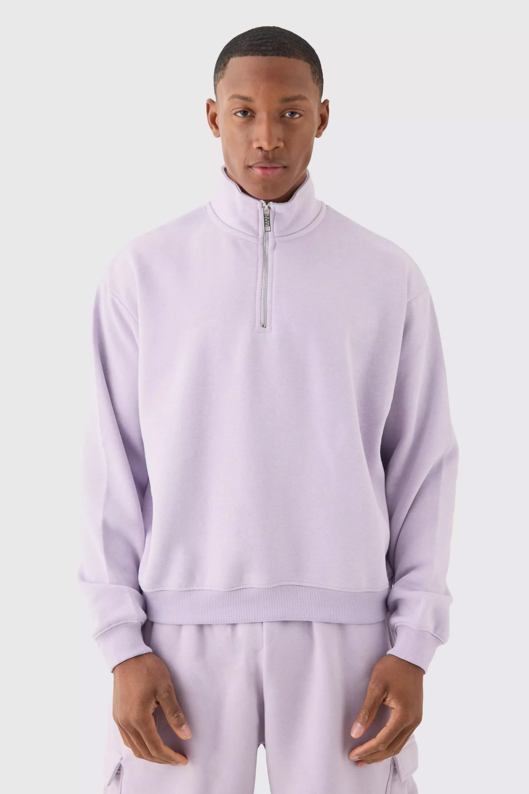 Oversized Boxy 1/4 Zip Sweatshirt Lilac