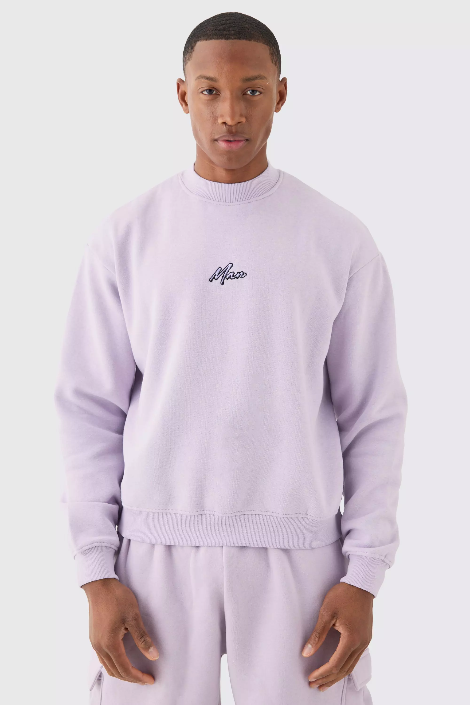 Man Oversized Boxy Extended Neck Sweatshirt Lilac