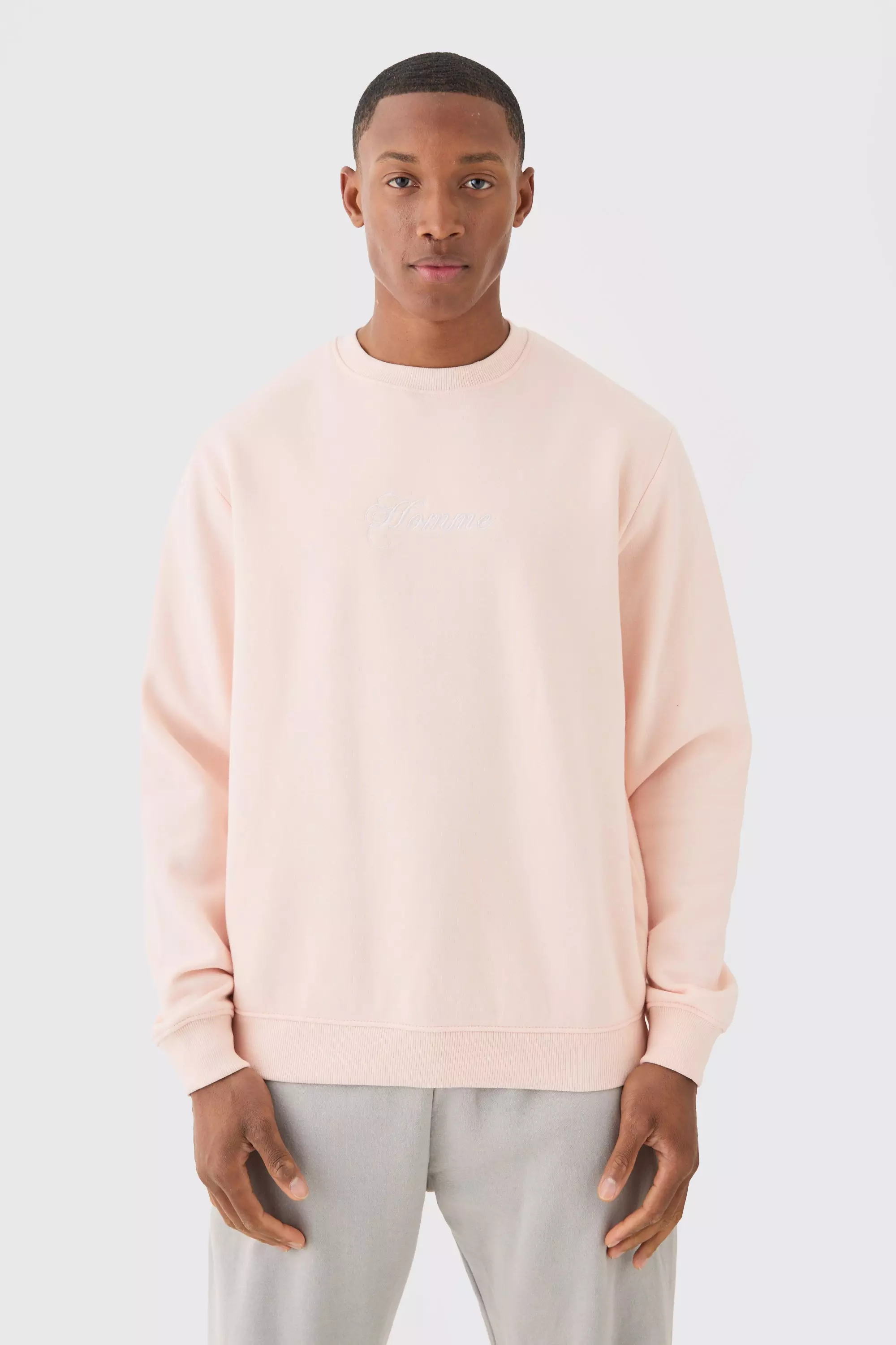 Basic Crew Neck Homme Sweatshirt Pastel pink