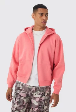 Oversized Boxy Zip Through Hoodie Coral