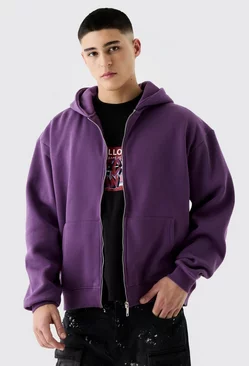 Purple Oversized Boxy Zip Through Hoodie
