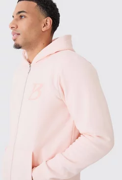 Zip Through Basic B Hoodie Pastel pink