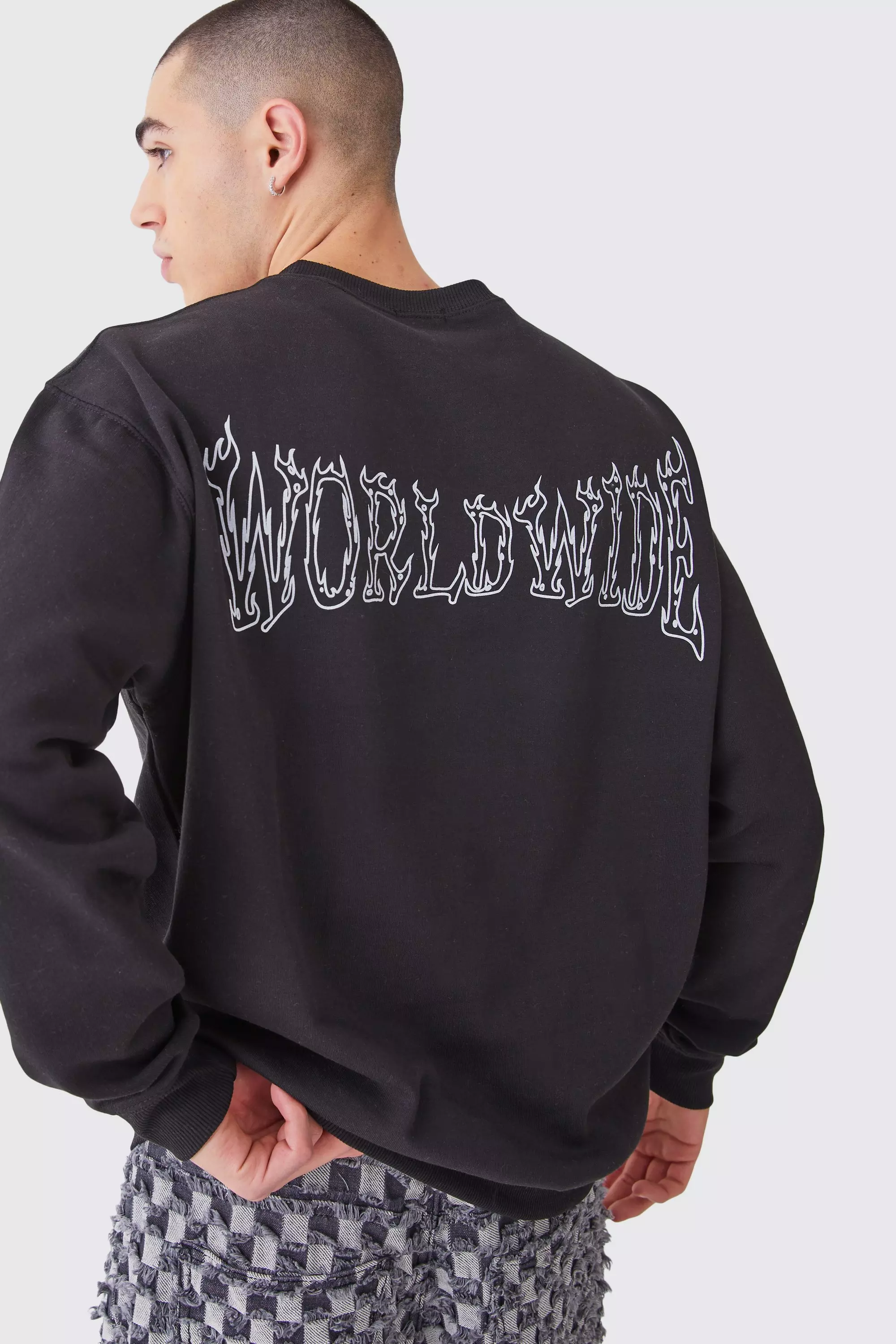 Black Oversized Worldwide Graphic Sweatshirt