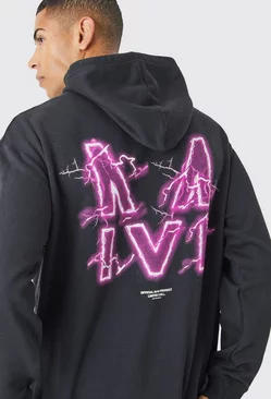 Black Oversized M Lightning Graphic Hoodie