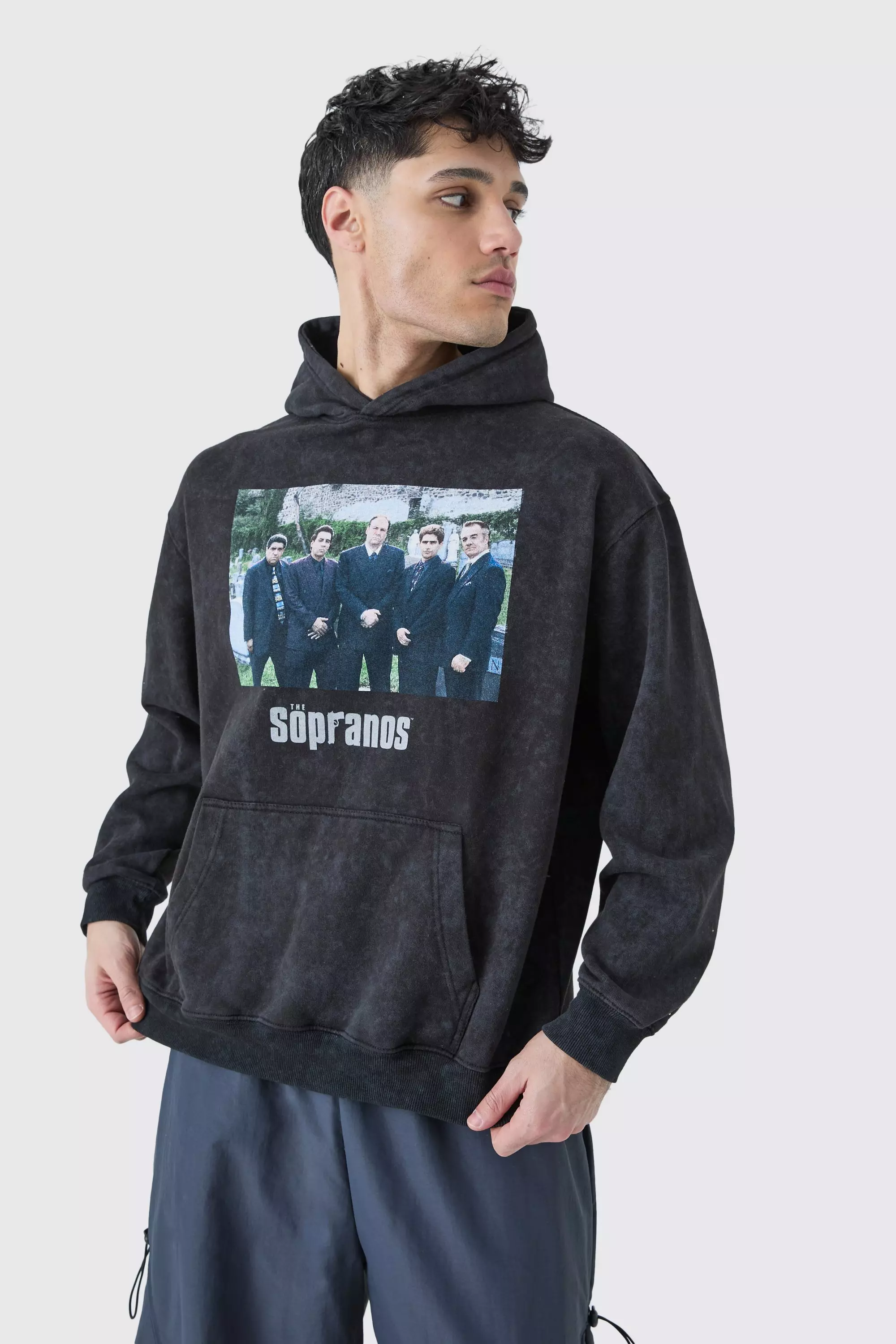 Oversized Washed Sopranos License Hoodie Charcoal