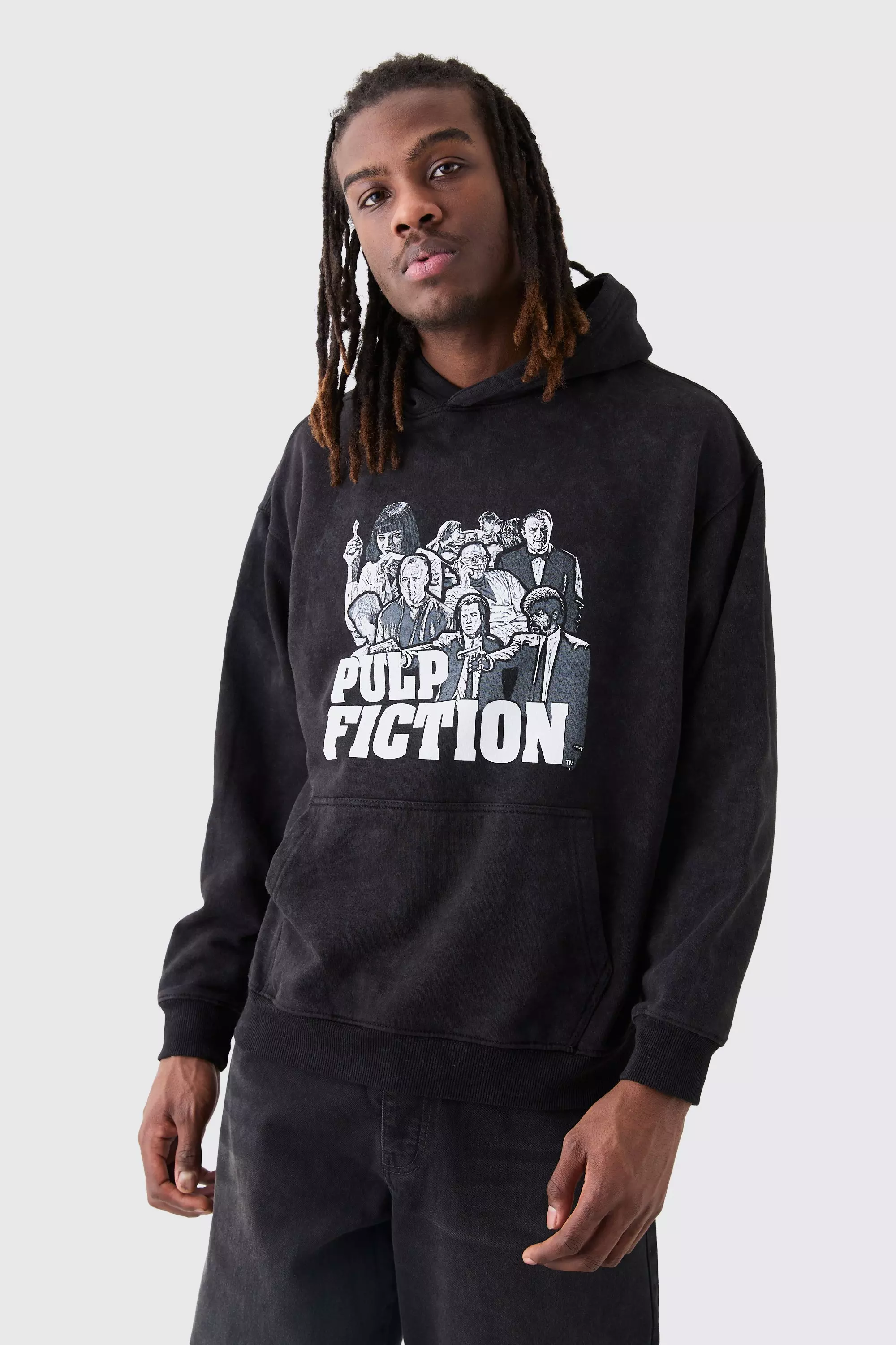 Oversized Pulp Fiction Wash License Hoodie Charcoal