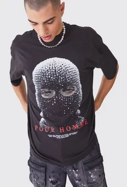 Oversized Heavyweight Mask Graphic T-shirt Black