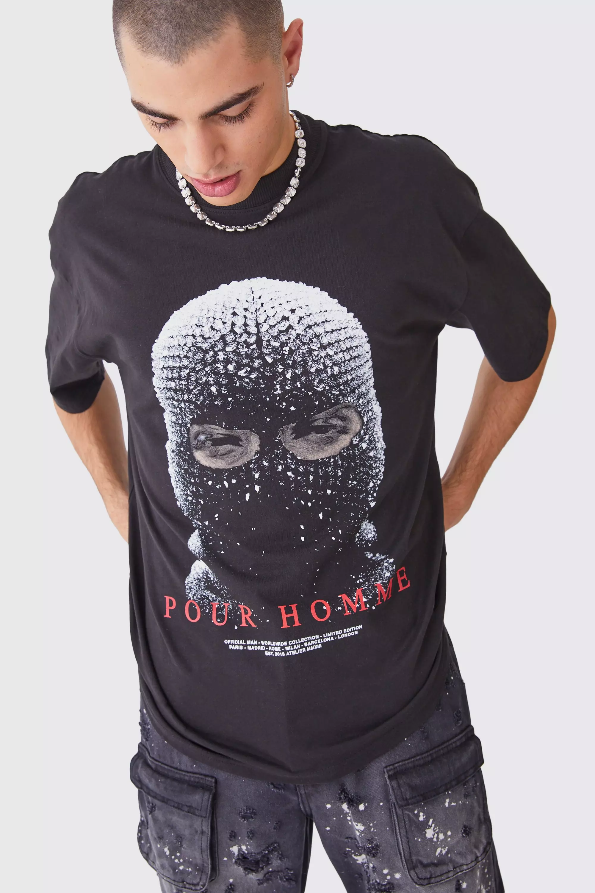 Oversized Heavyweight Mask Graphic T-shirt Black
