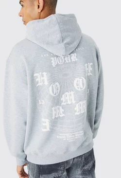 Grey Oversized Homme Graphic Hoodie