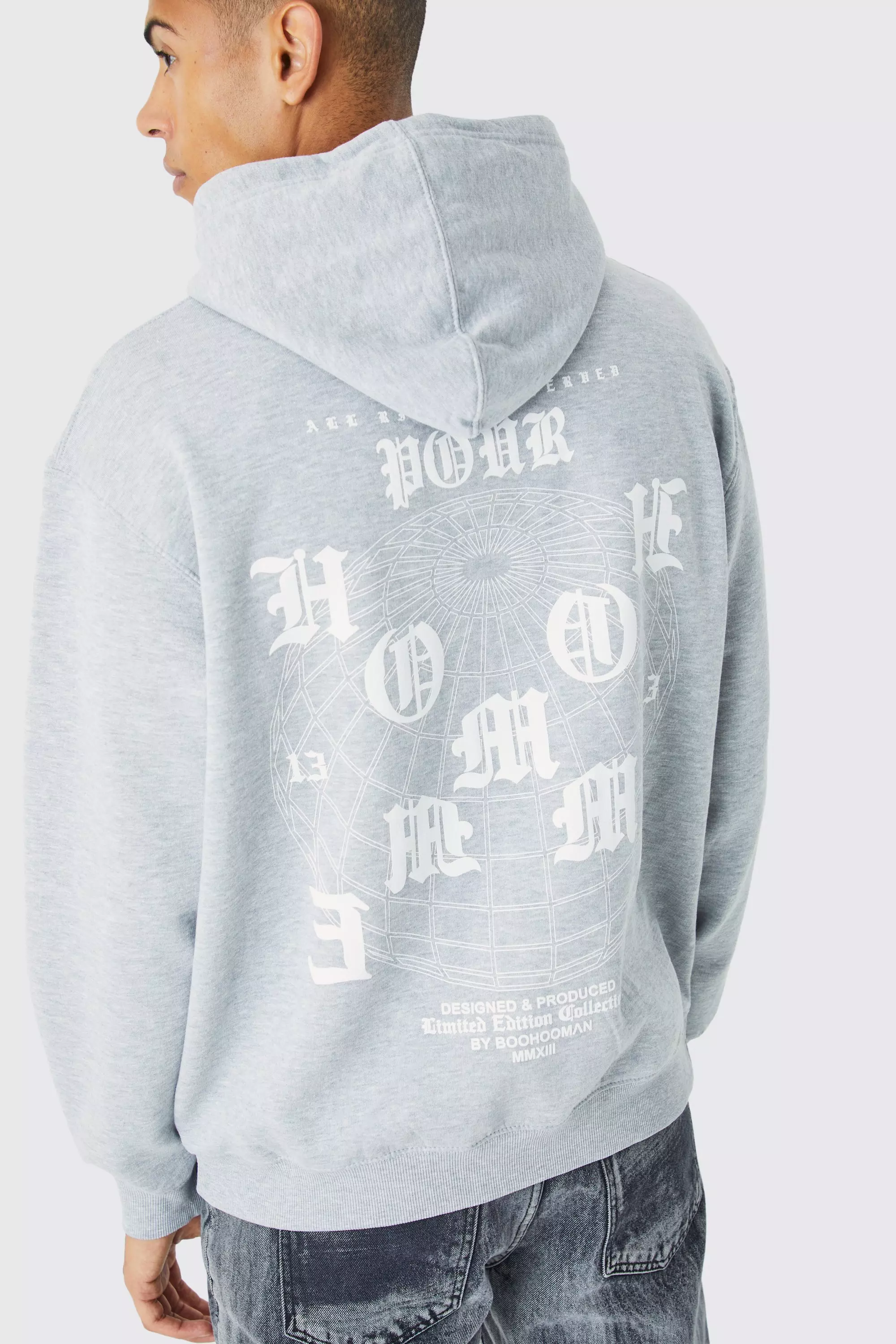Grey Oversized Homme Graphic Hoodie