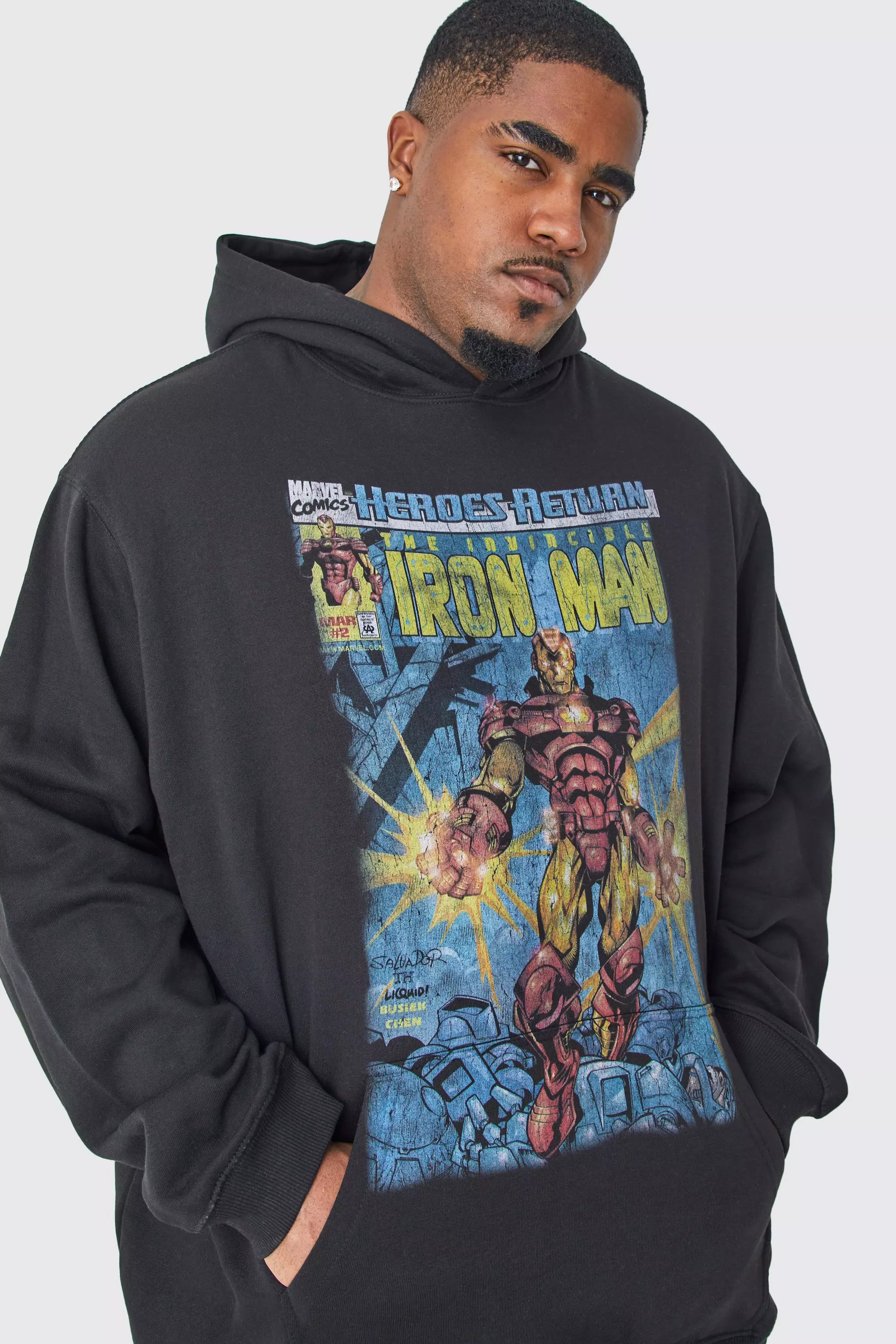 Plus Iron Man Comic Oversized Hoodie Black