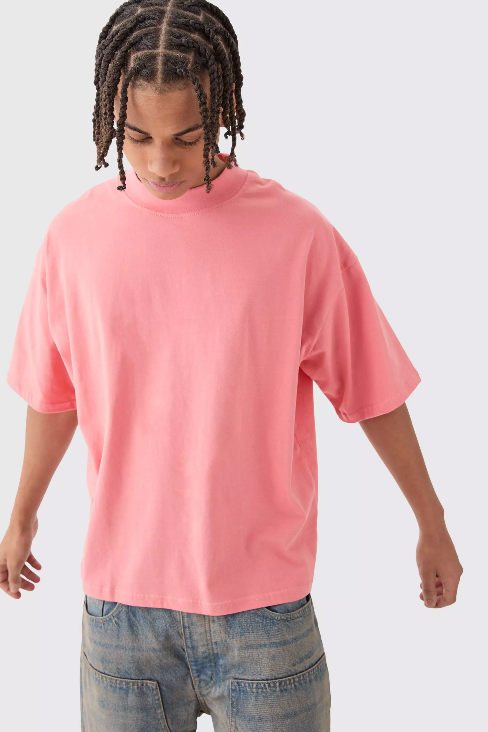 Coral Pink Oversized Boxy Extended Neck T-shirt