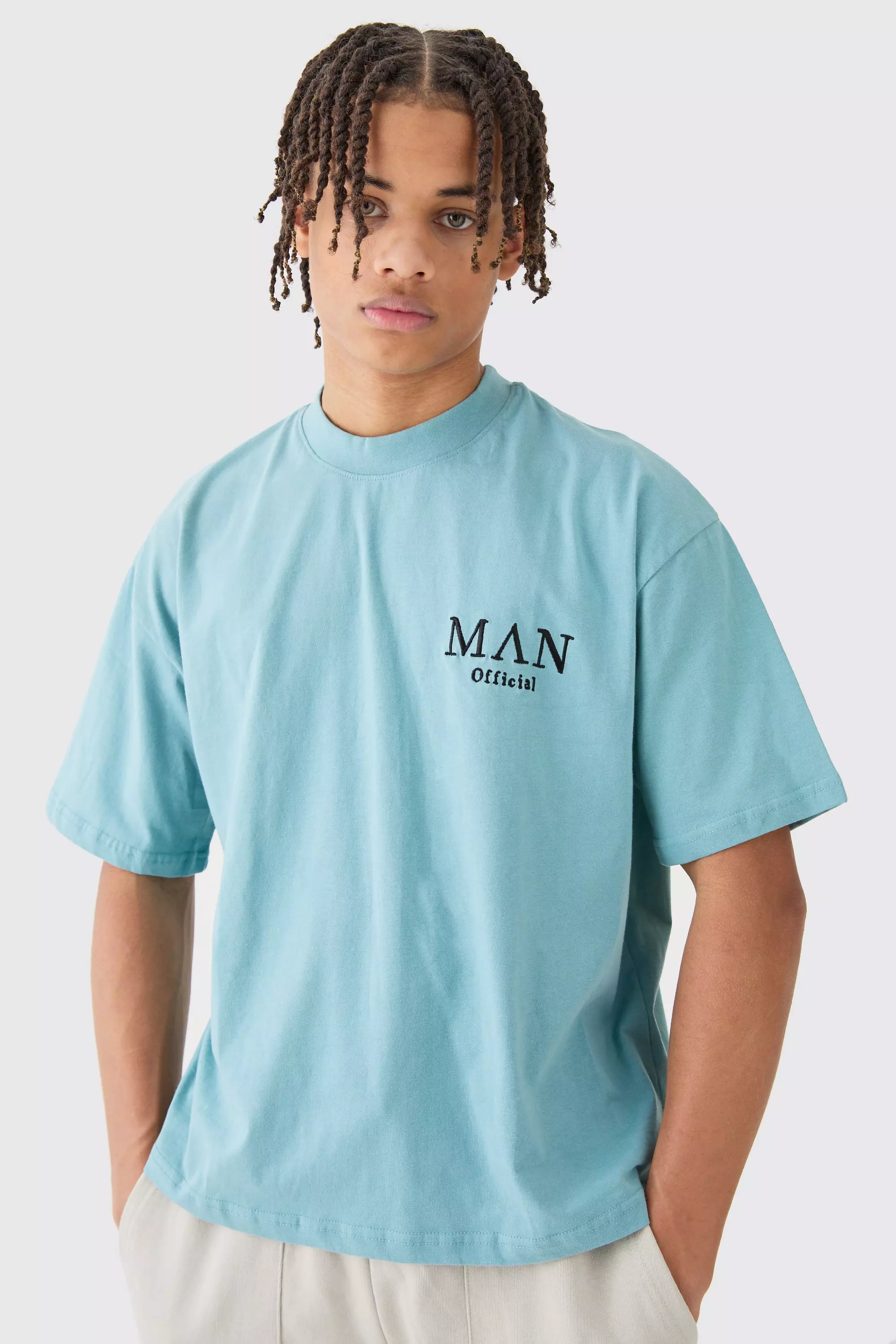 Teal Green Man Oversized Boxy Extended Neck T-shirt