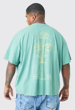 Plus Oversized Overdyed Floral Stencil Graphic T-shirt Sage