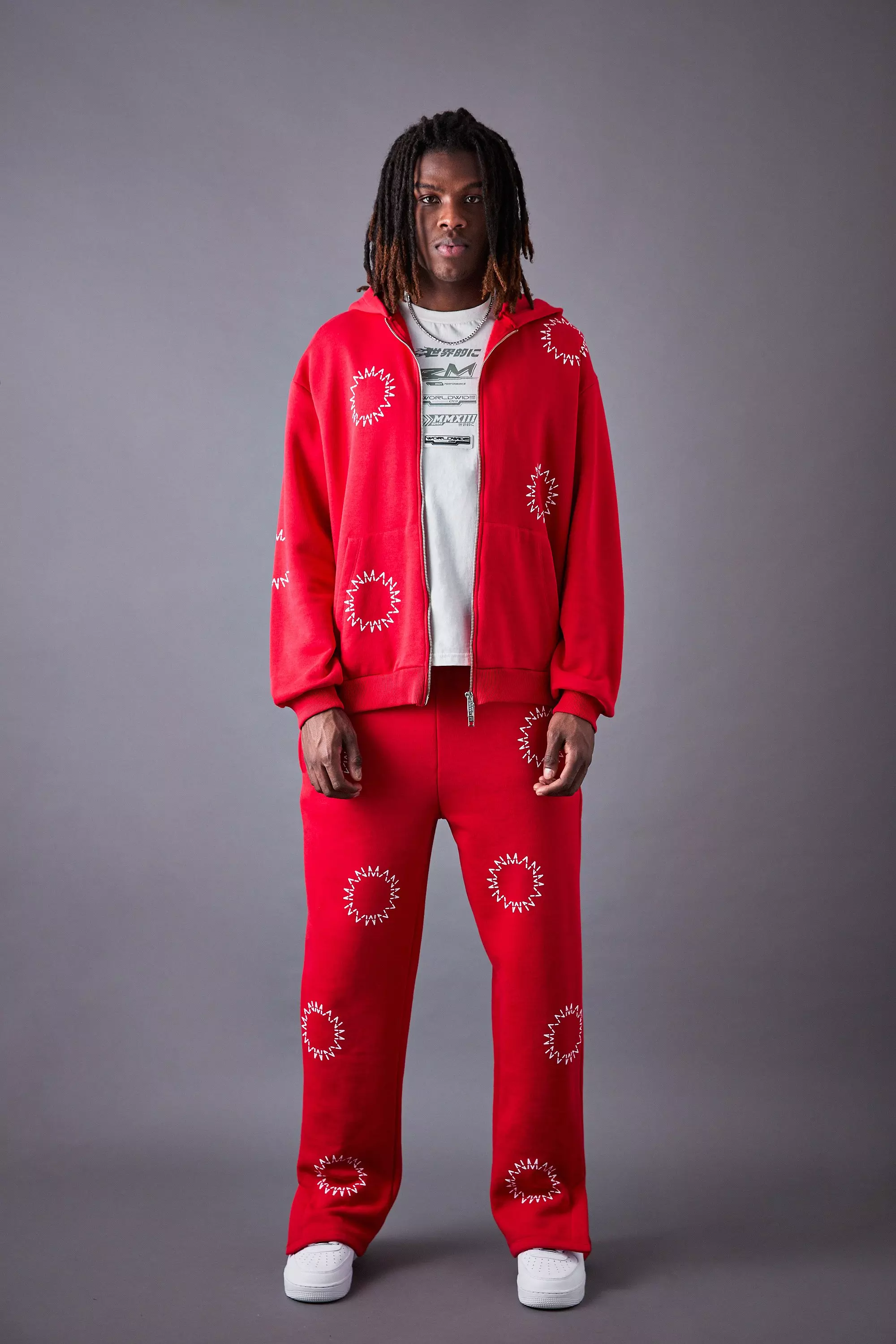 Red Oversized Zip Through Man Dash Split Hem Tracksuit