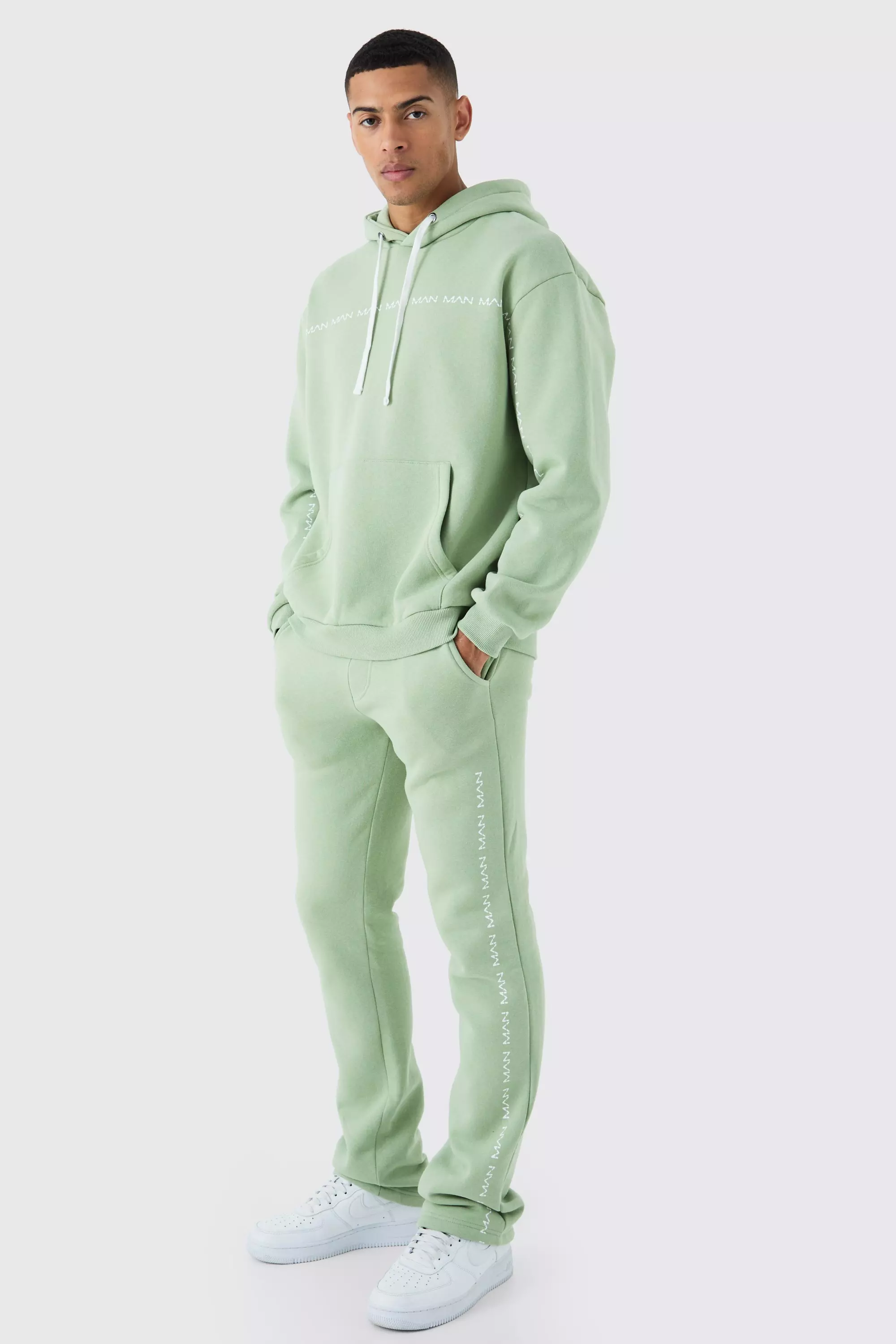 Green Oversized Man Dash Stacked Flared Tracksuit