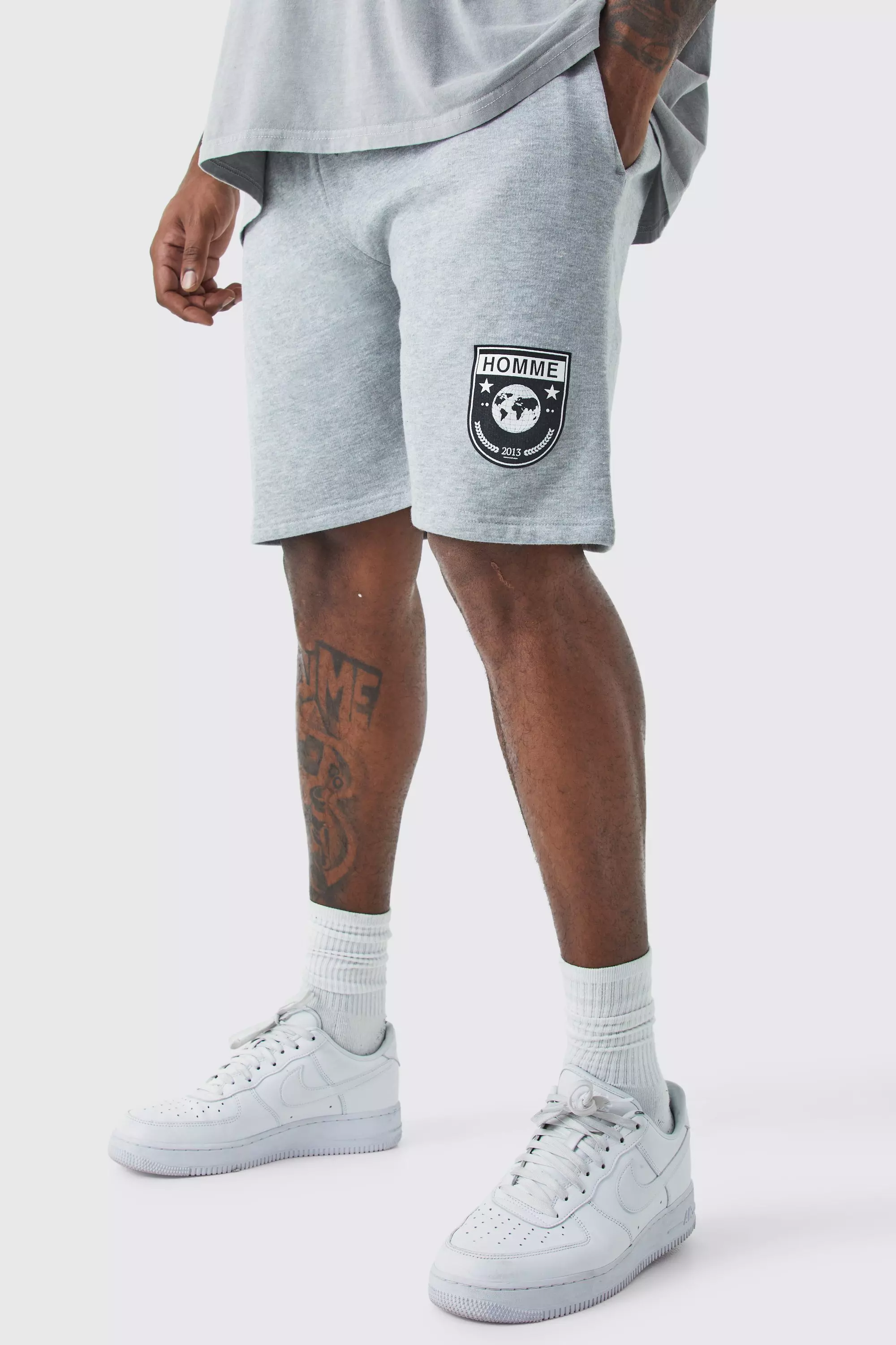 Grey Plus Loose Fit Team Homme Short In Grey