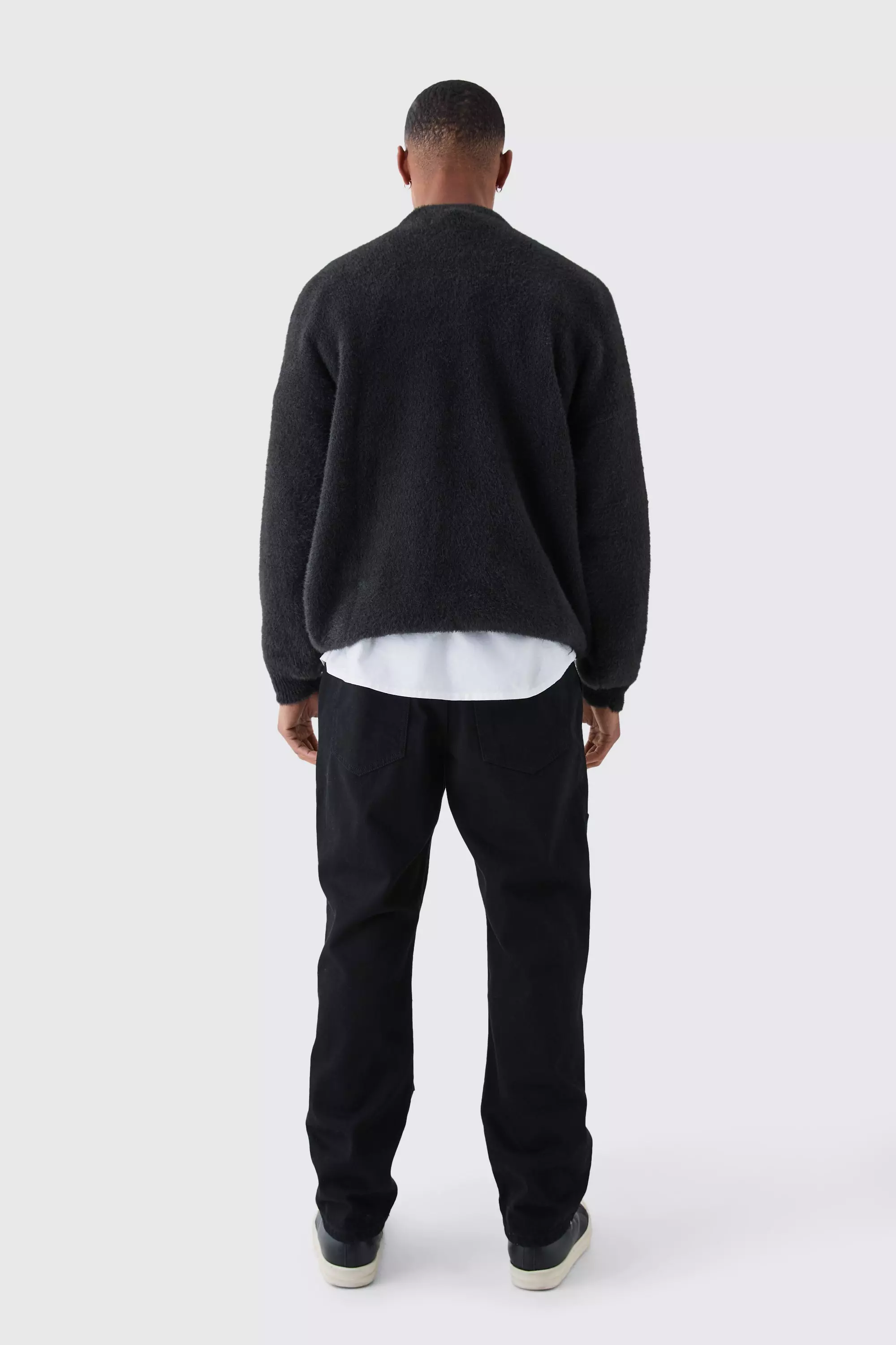 Relaxed Rigid Top Stitch Detail Carpenter Jean In Black | boohooMAN USA