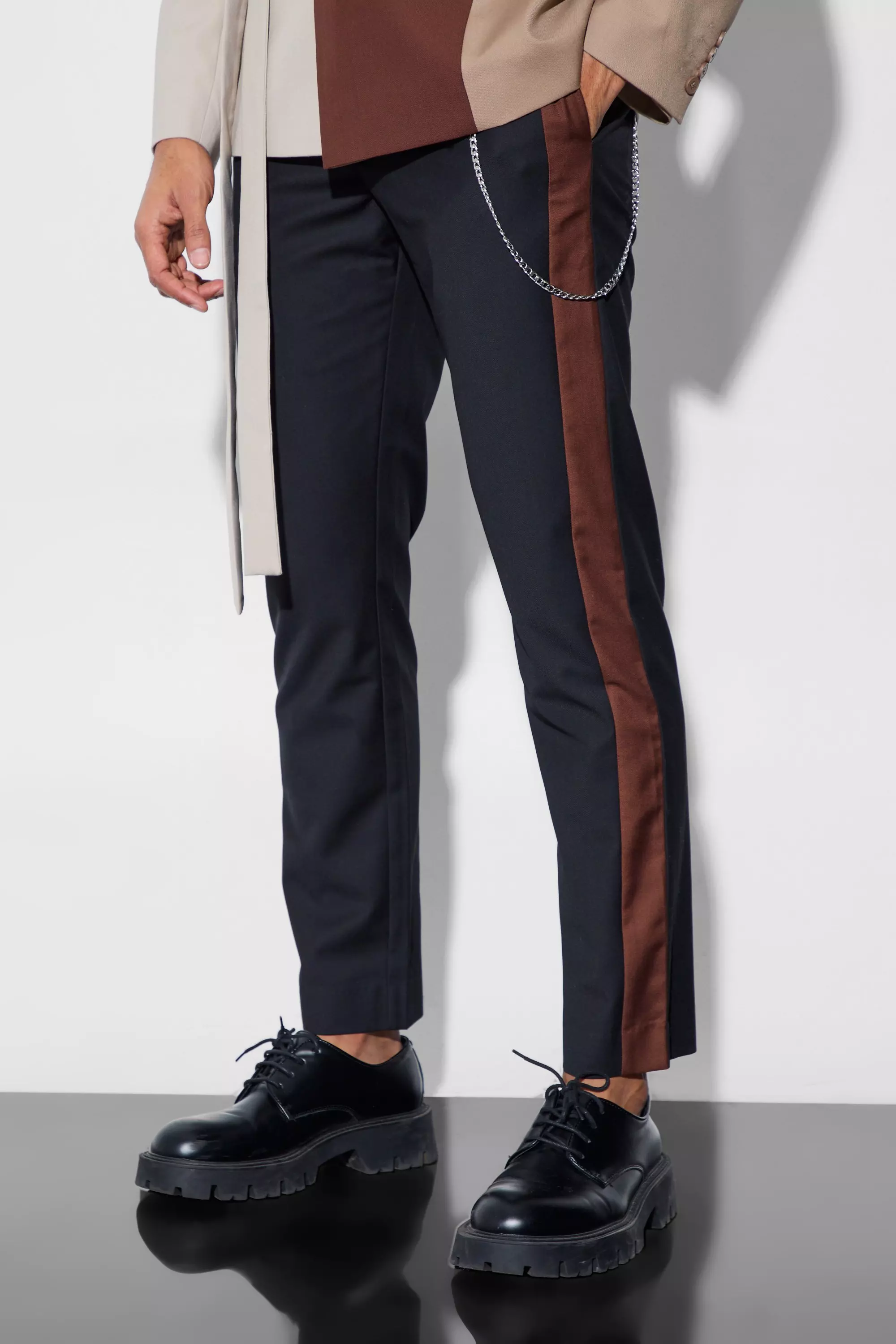 Chocolate Brown Slim Side Panel Dress Pants