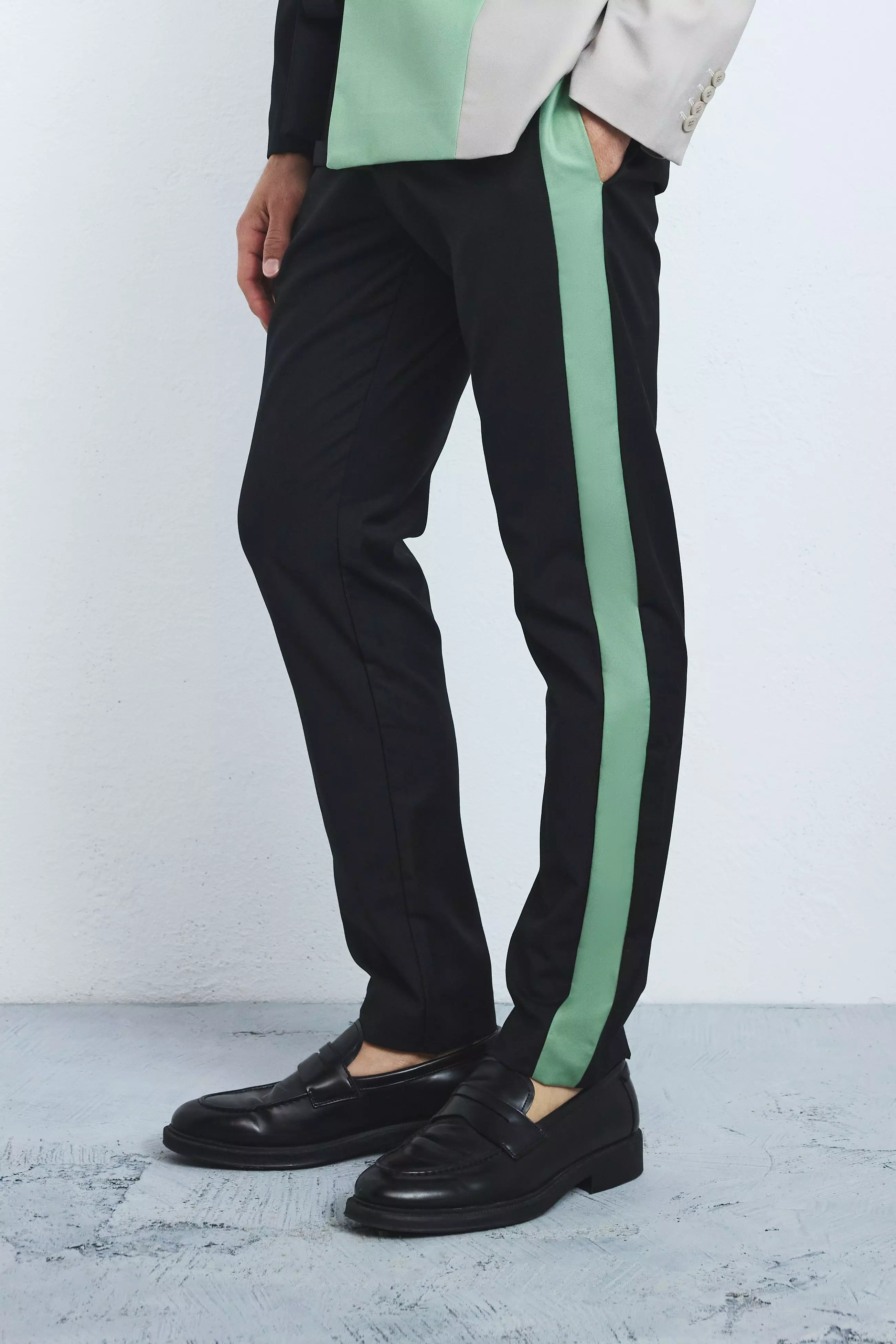 Slim Side Panel Suit Trousers Sage