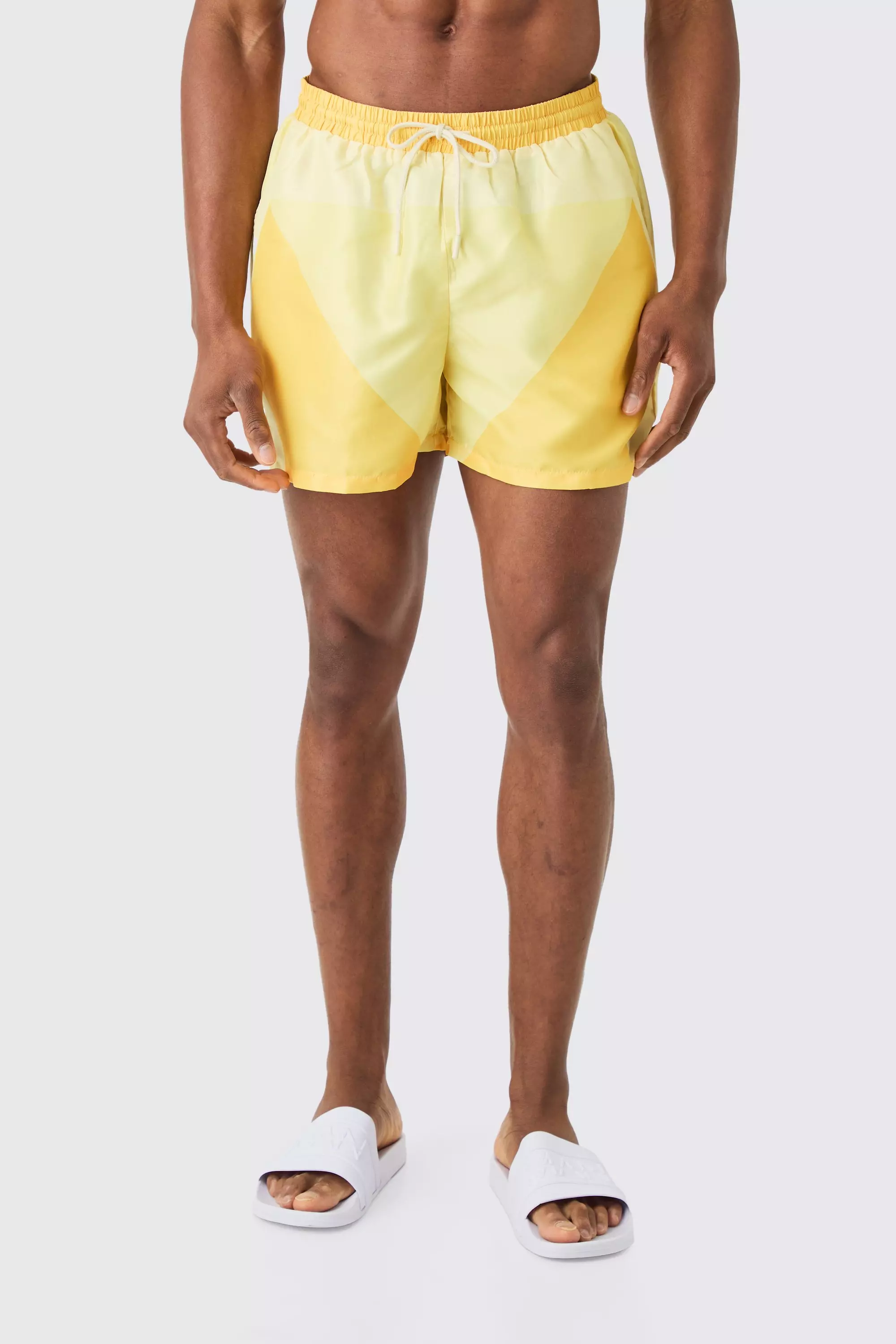 Short Length Colour Block Swim Trunks Yellow